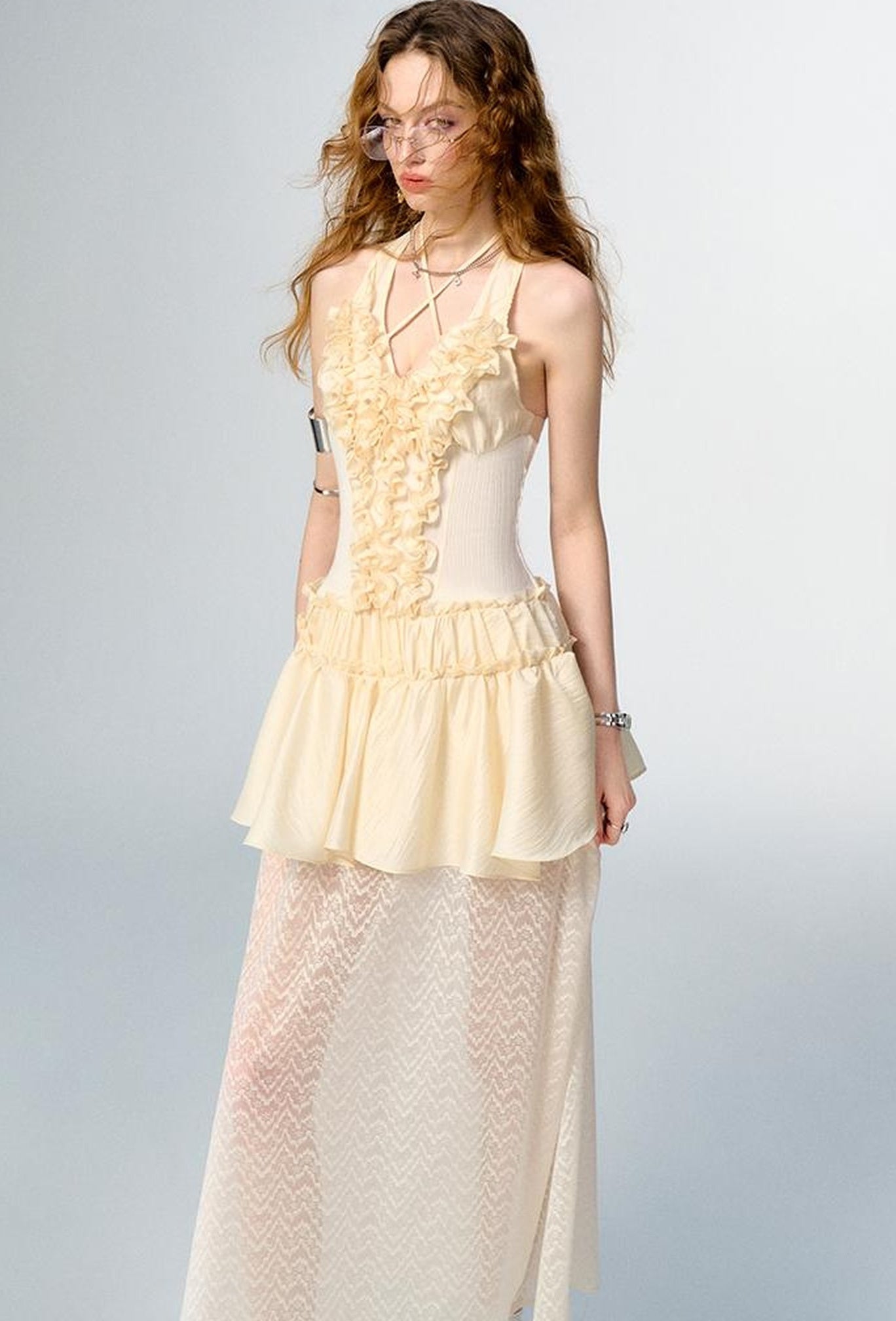 OfAkiva Romantic Ruffle Sleeve Convertible Dress 2 In 1 Dresses