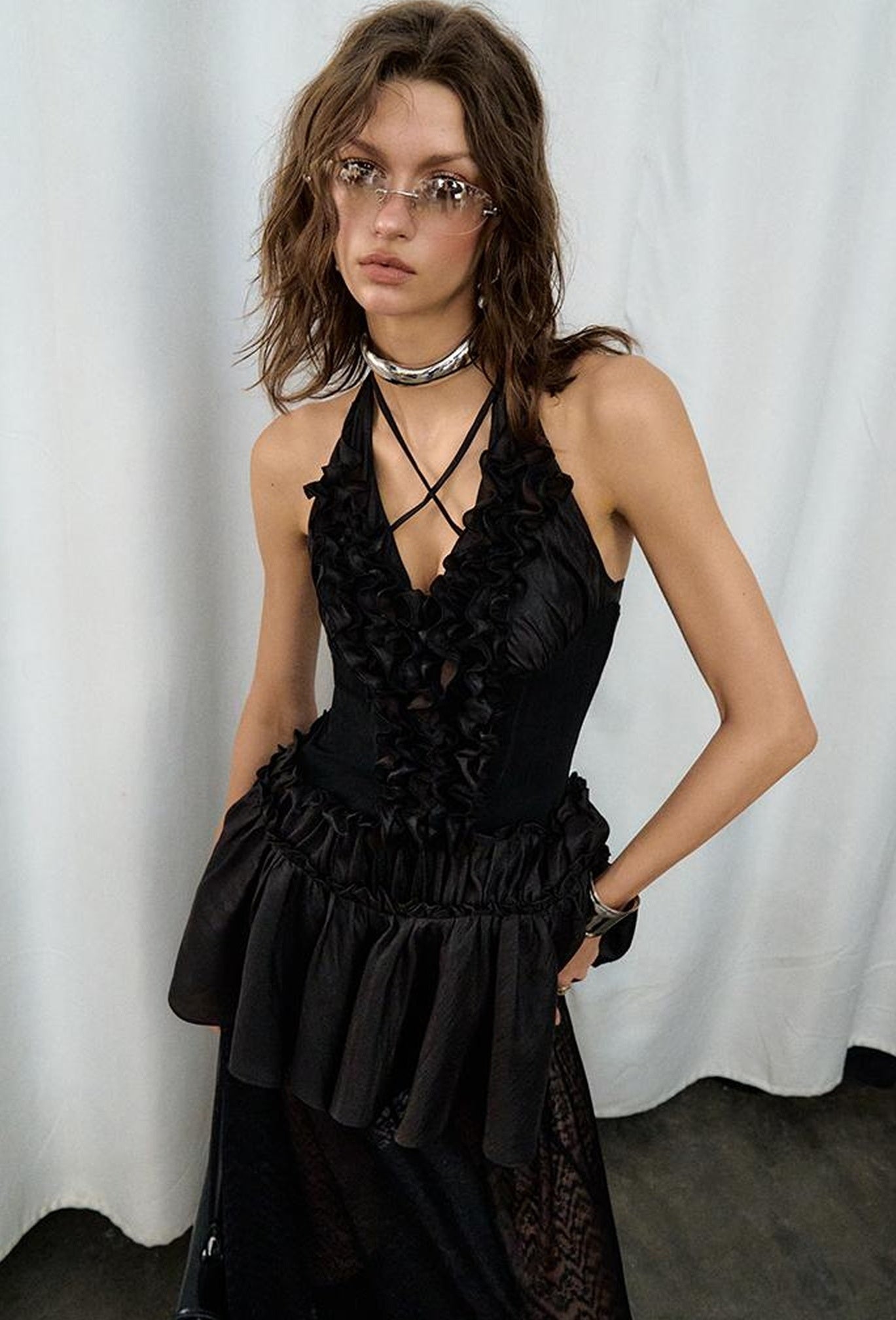 OfAkiva Romantic Ruffle Sleeve Convertible Dress 2 In 1 Dresses