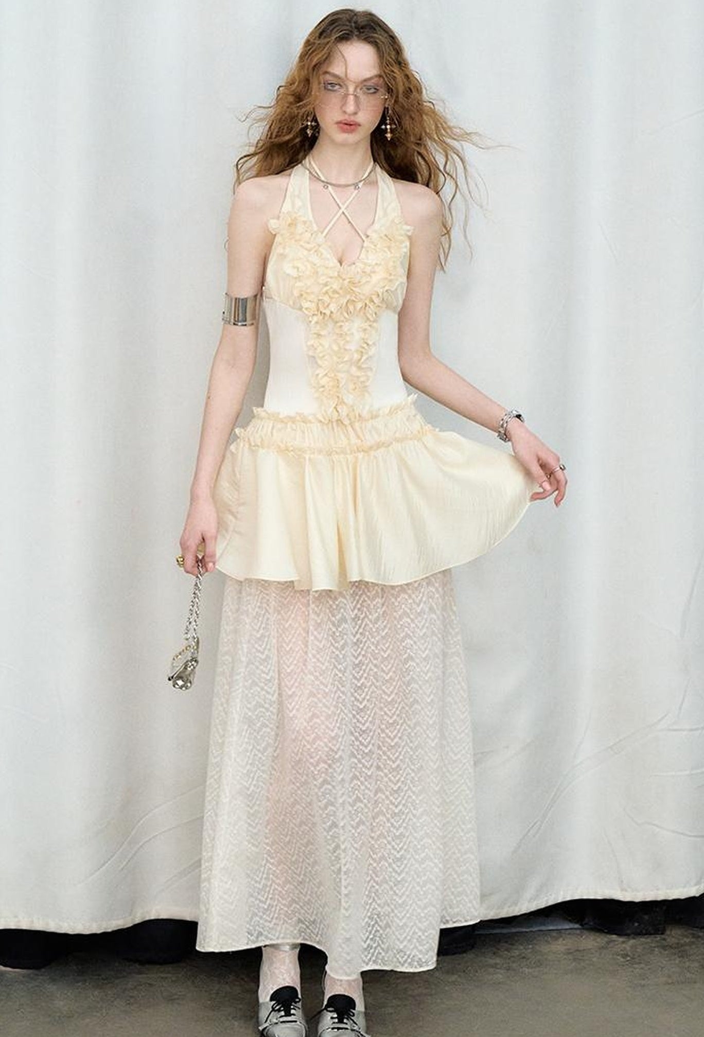 OfAkiva Romantic Ruffle Sleeve Convertible Dress 2 In 1 Dresses