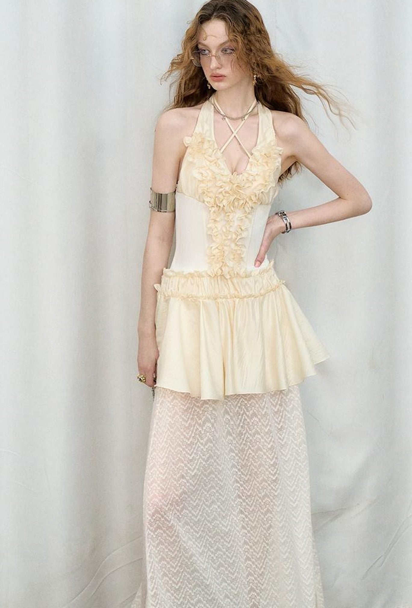 OfAkiva Romantic Ruffle Sleeve Convertible Dress 2 In 1 Dresses