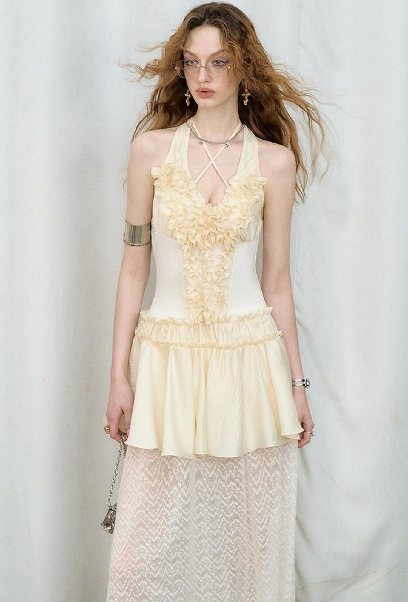 OfAkiva Romantic Ruffle Sleeve Convertible Dress 2 In 1 Dresses