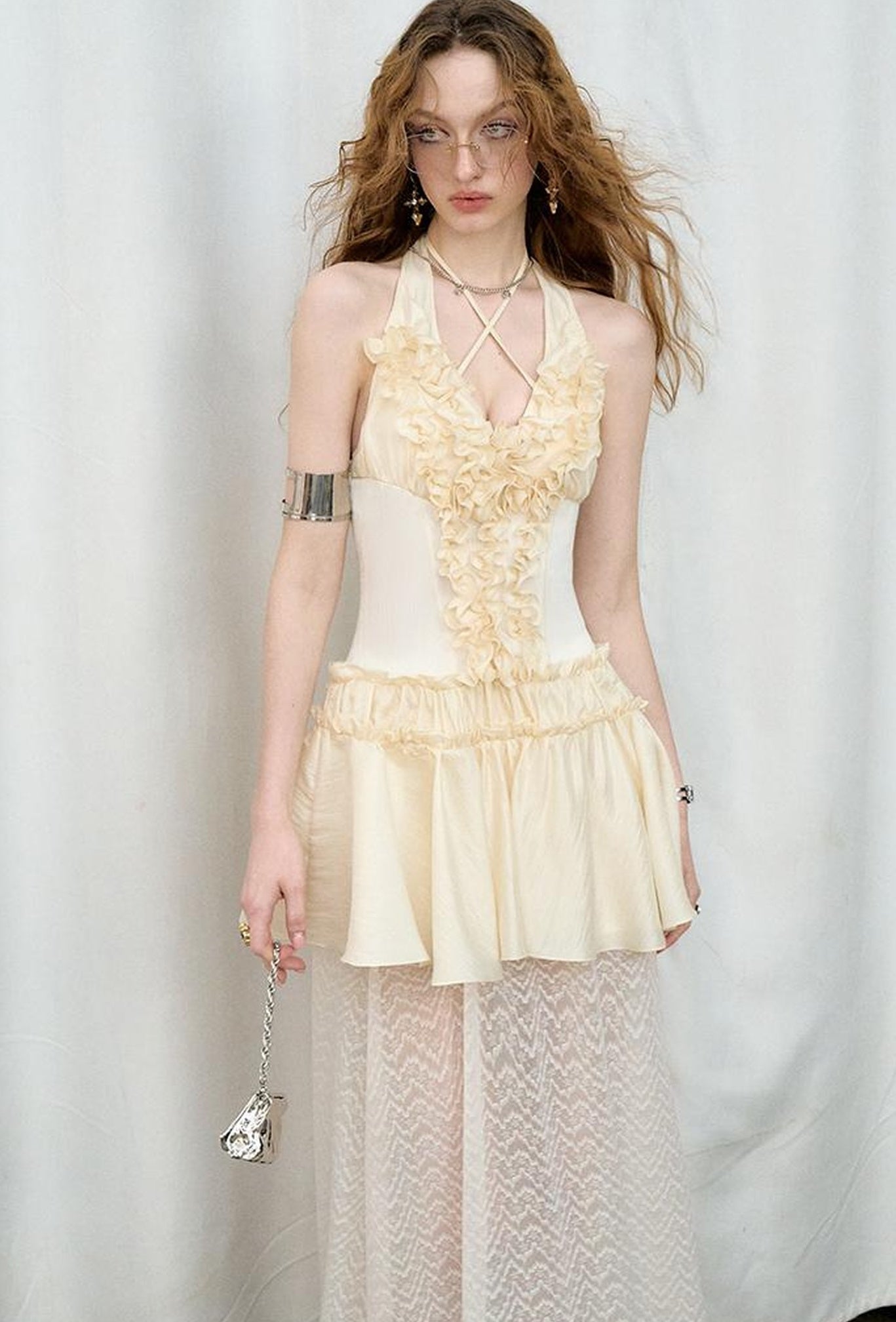 OfAkiva Romantic Ruffle Sleeve Convertible Dress 2 In 1 Dresses