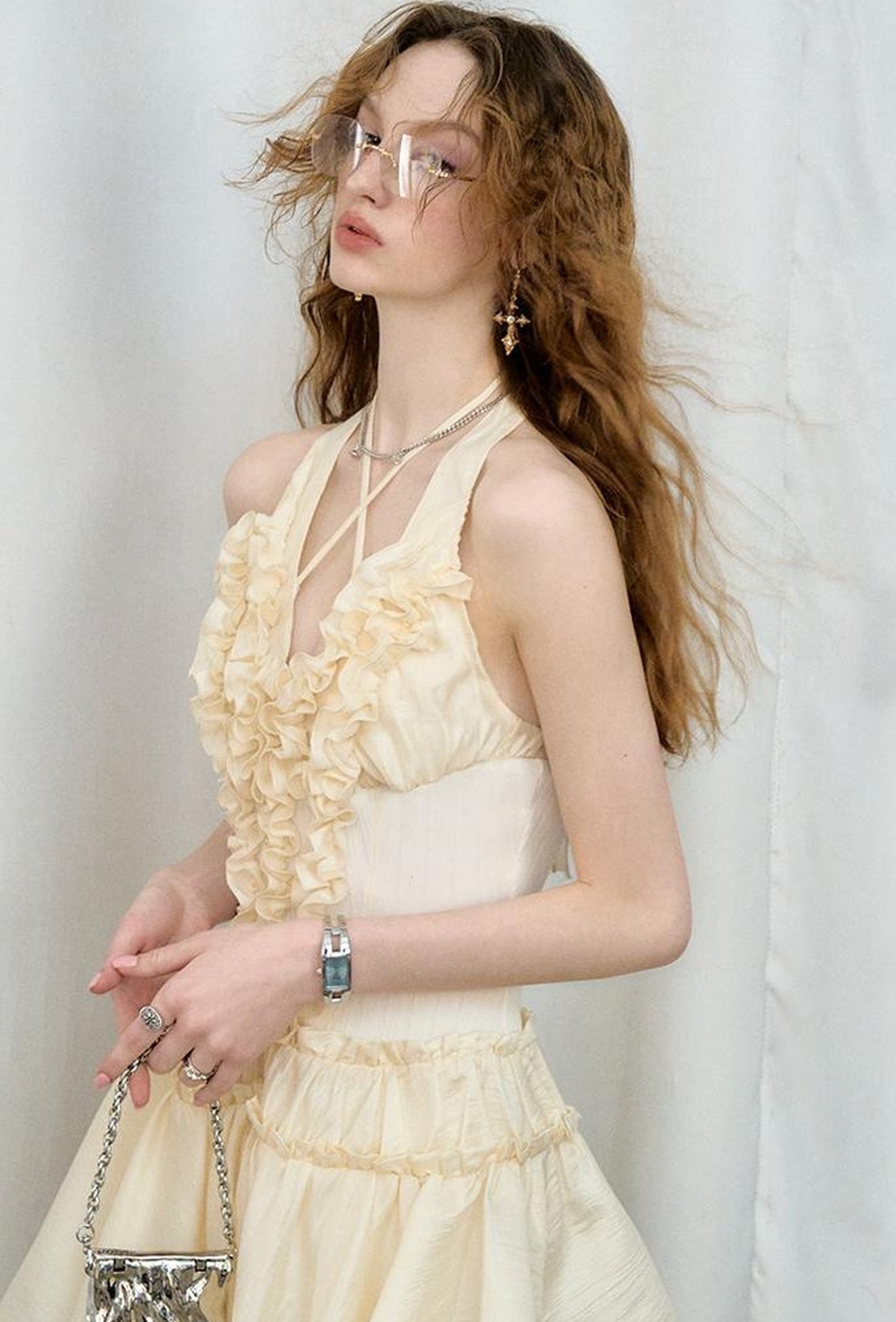 OfAkiva Romantic Ruffle Sleeve Convertible Dress 2 In 1 Dresses