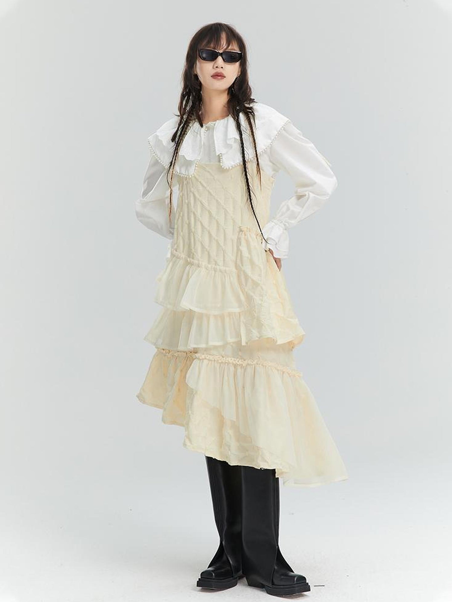 DIDDI MODA Romantic Ruffle Tiered Chiffon Slip Dress