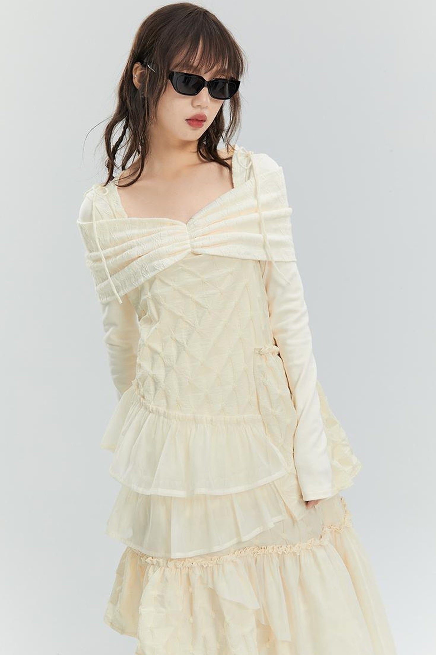 DIDDI MODA Romantic Ruffle Tiered Chiffon Slip Dress