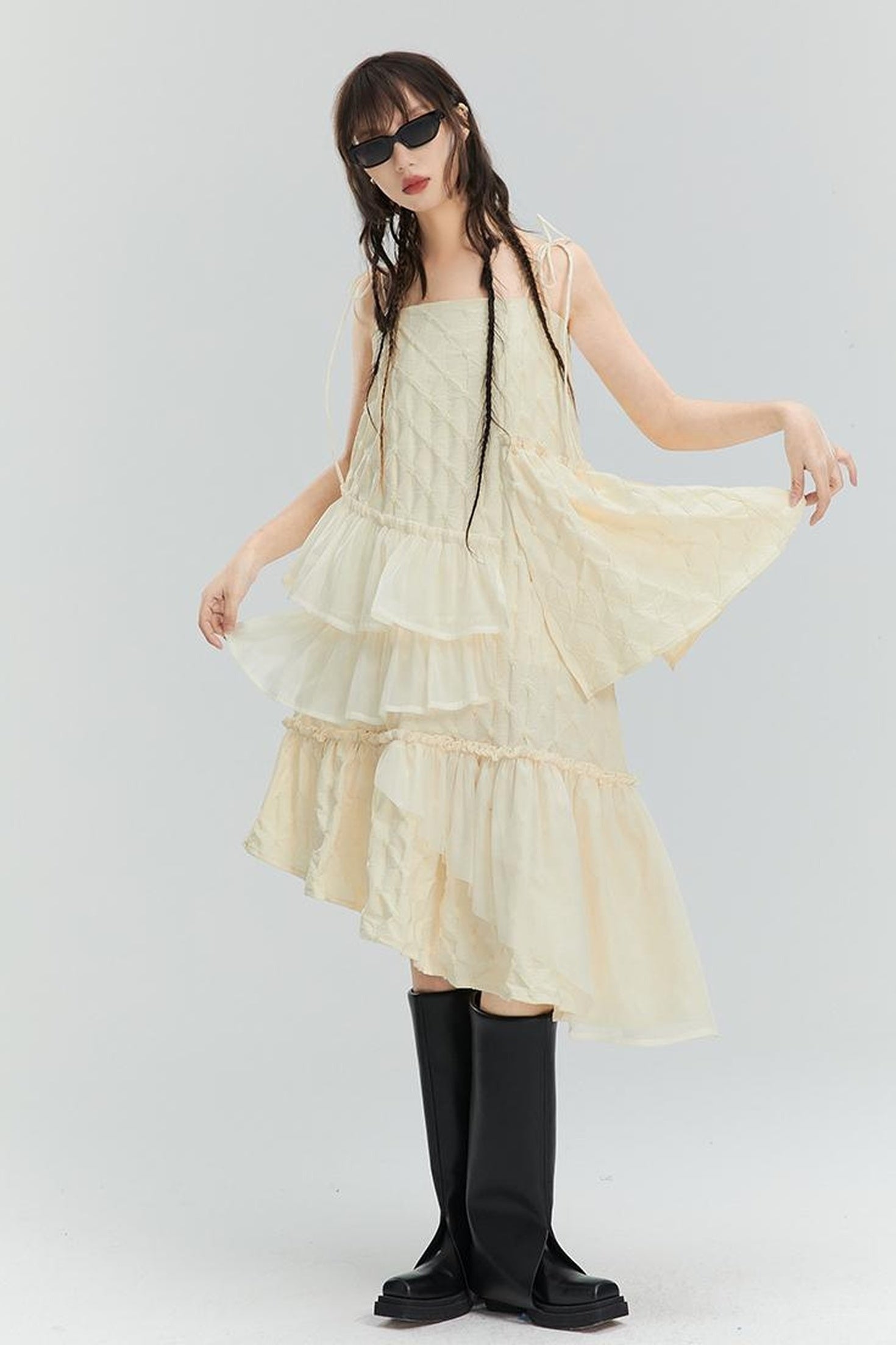 DIDDI MODA Romantic Ruffle Tiered Chiffon Slip Dress