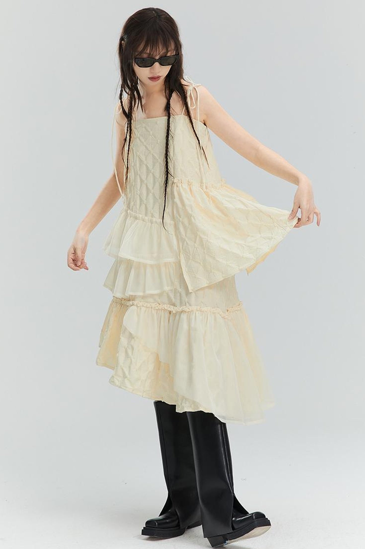 DIDDI MODA Romantic Ruffle Tiered Chiffon Slip Dress