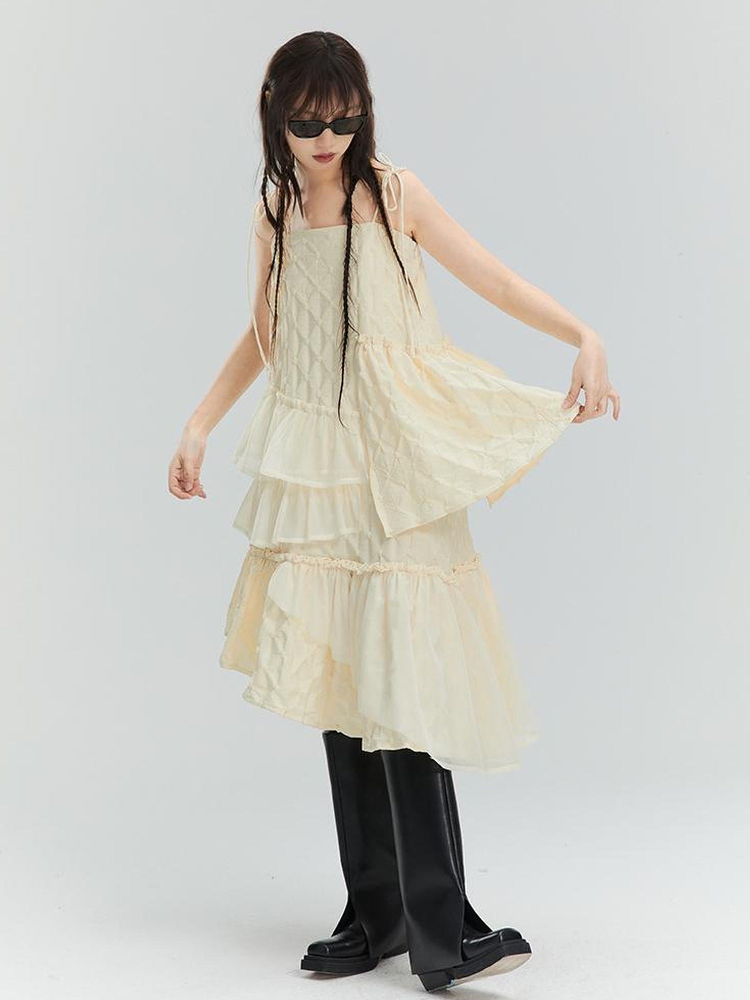 DIDDI MODA Romantic Ruffle Tiered Chiffon Slip Dress