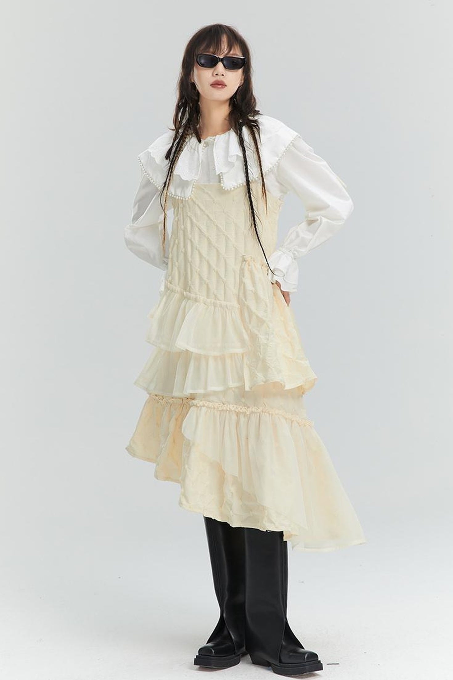 DIDDI MODA Romantic Ruffle Tiered Chiffon Slip Dress