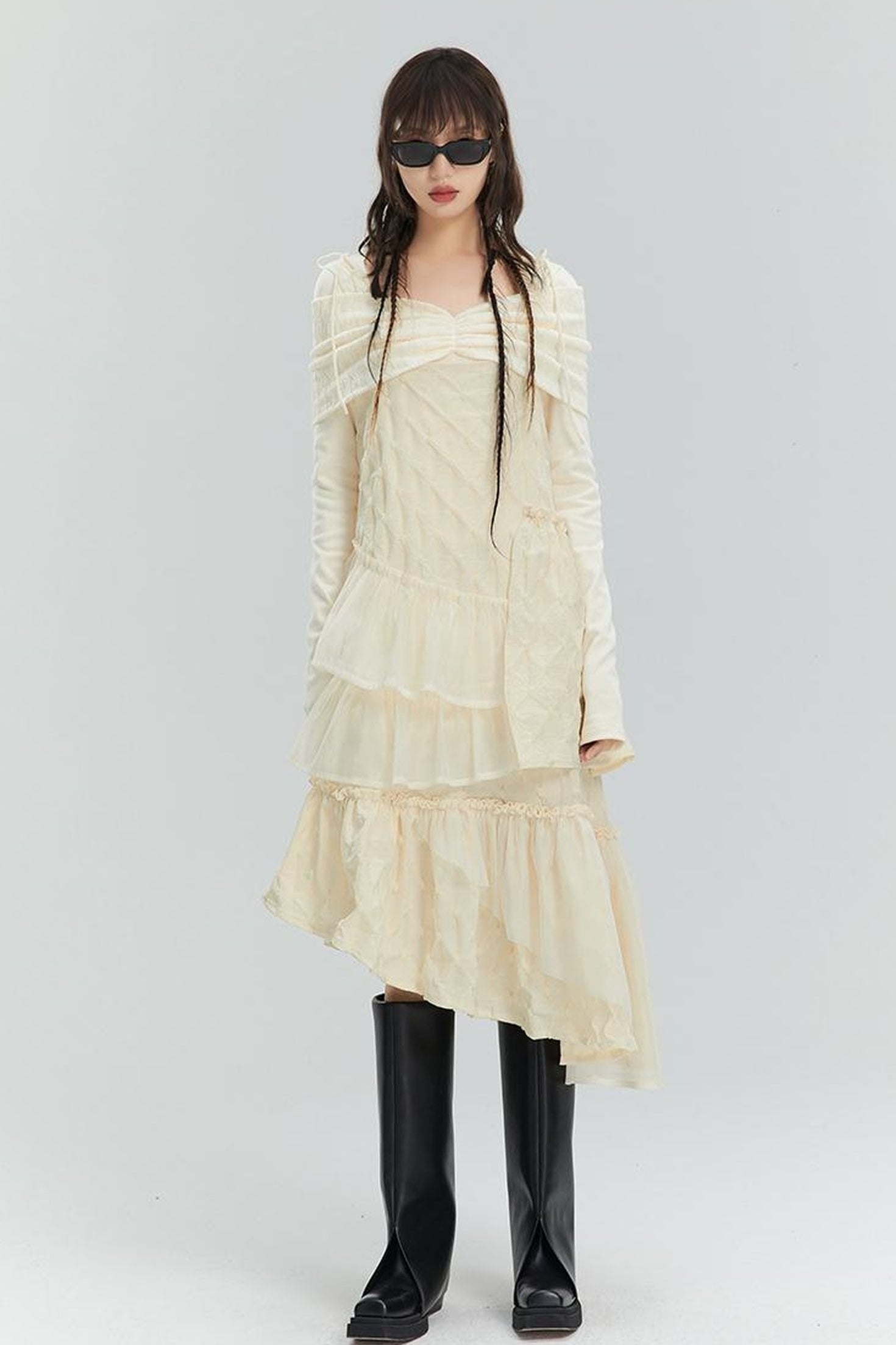 DIDDI MODA Romantic Ruffle Tiered Chiffon Slip Dress