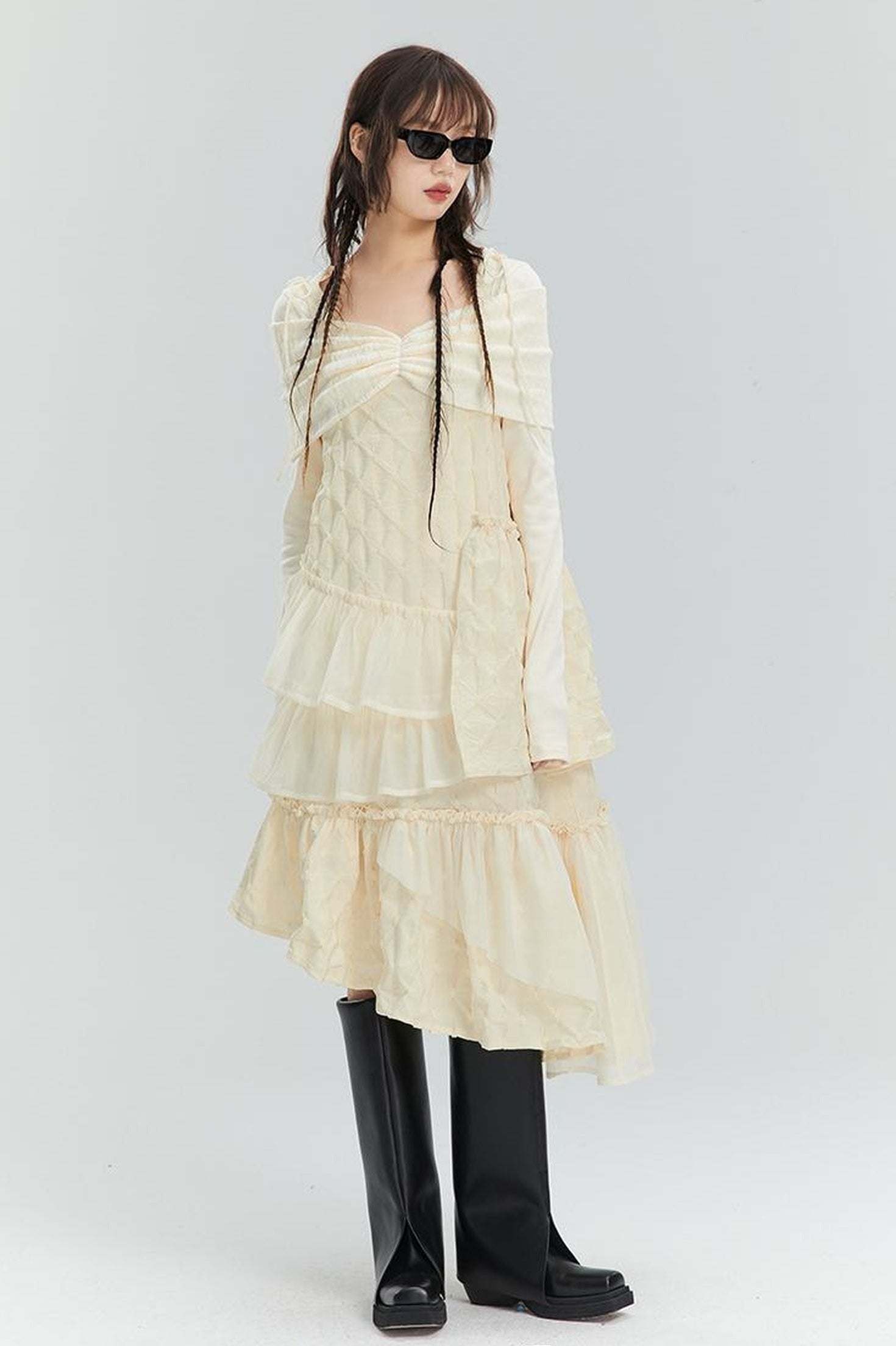 DIDDI MODA Romantic Ruffle Tiered Chiffon Slip Dress