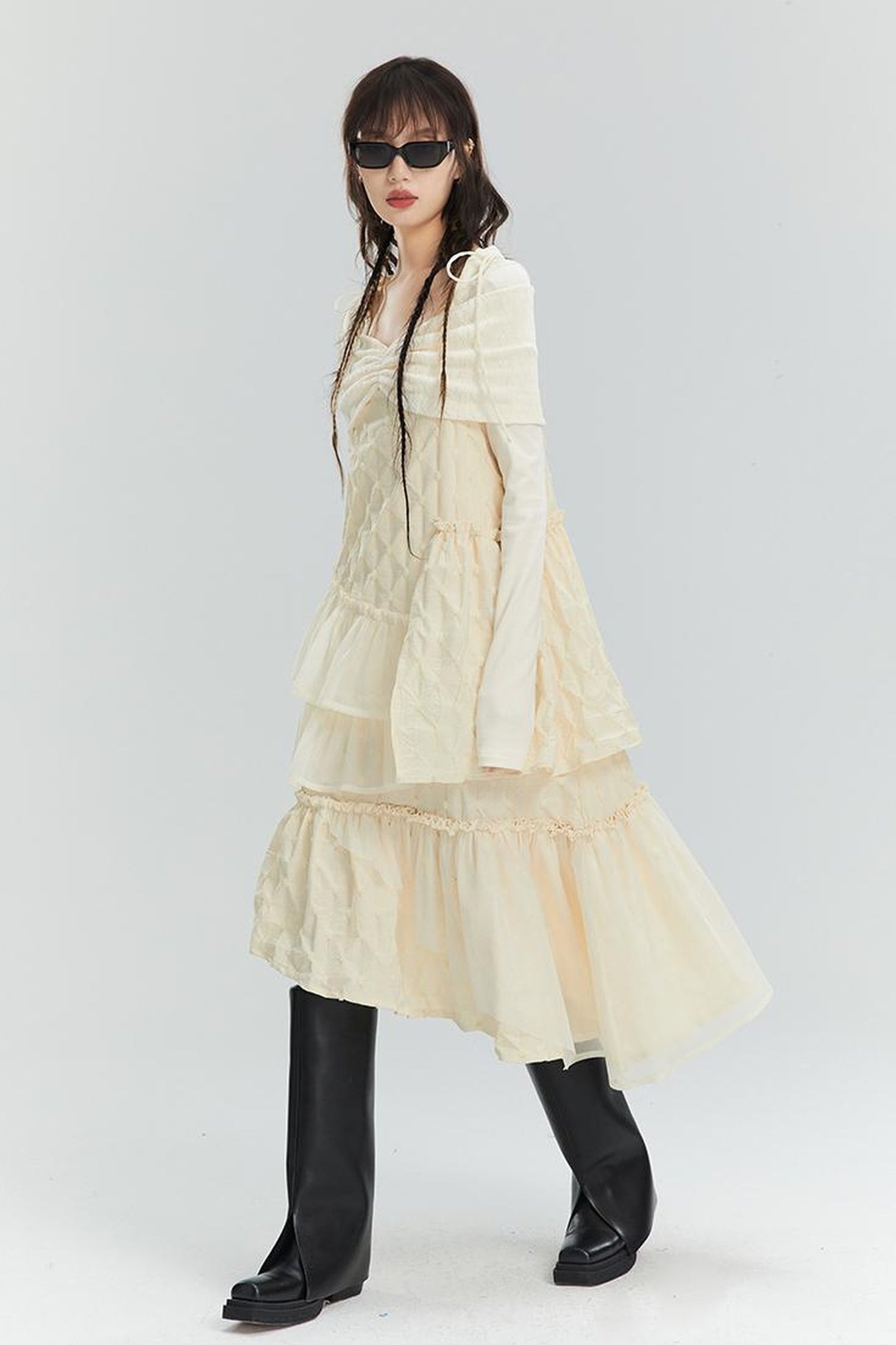 DIDDI MODA Romantic Ruffle Tiered Chiffon Slip Dress