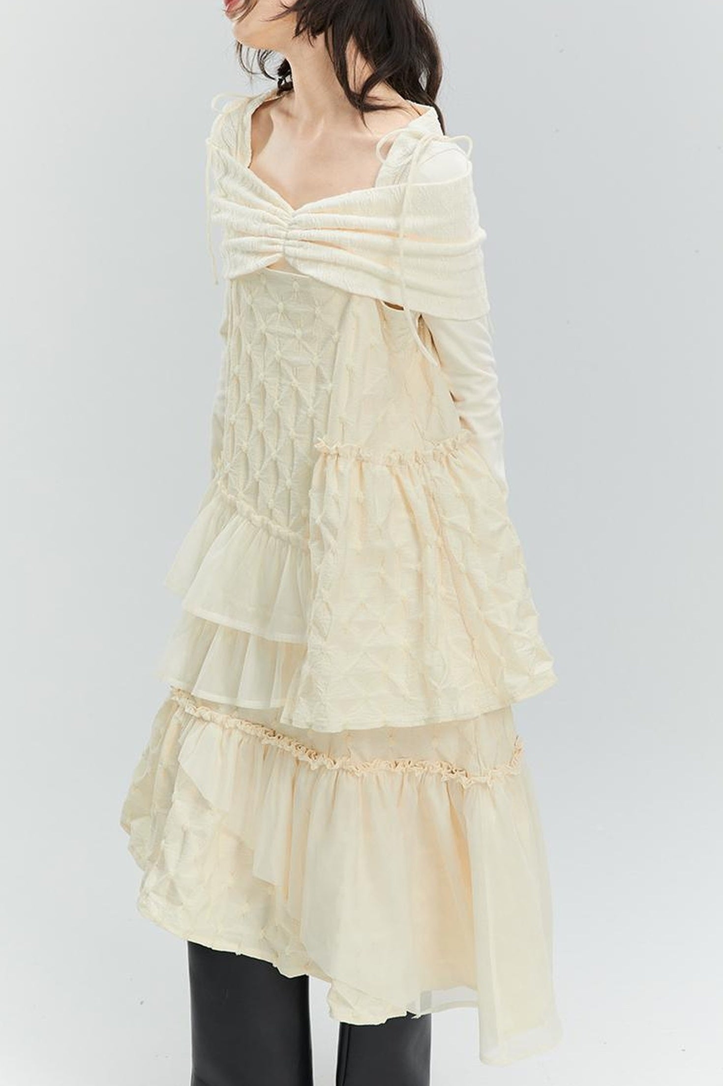 DIDDI MODA Romantic Ruffle Tiered Chiffon Slip Dress