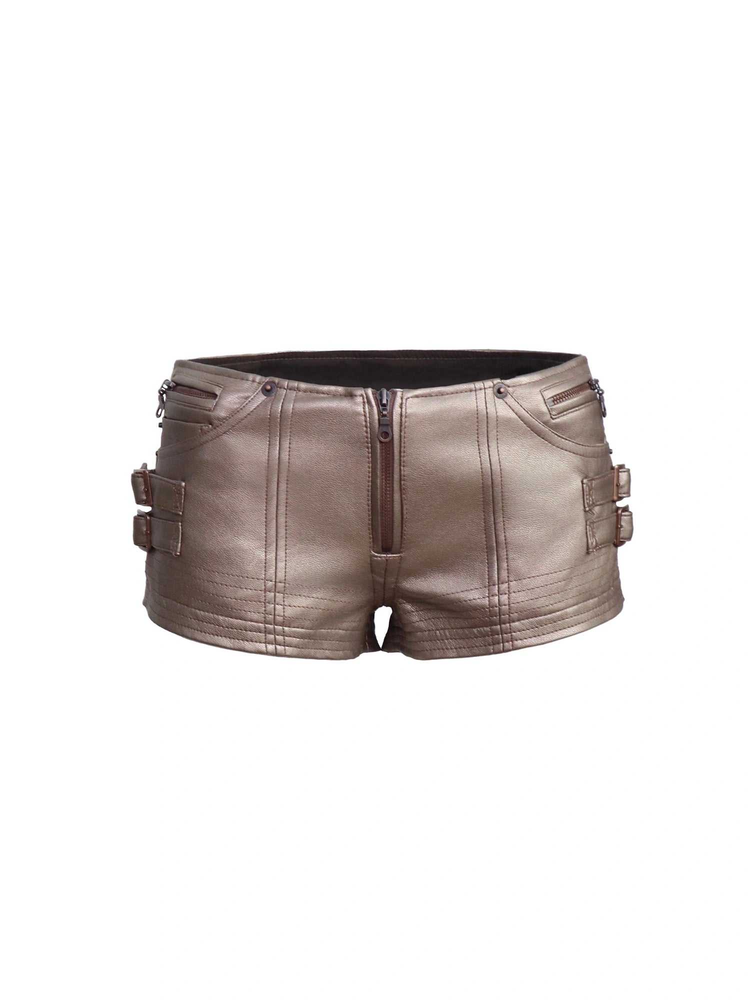 Rose Gold Y2K PU Leather Mini Shorts