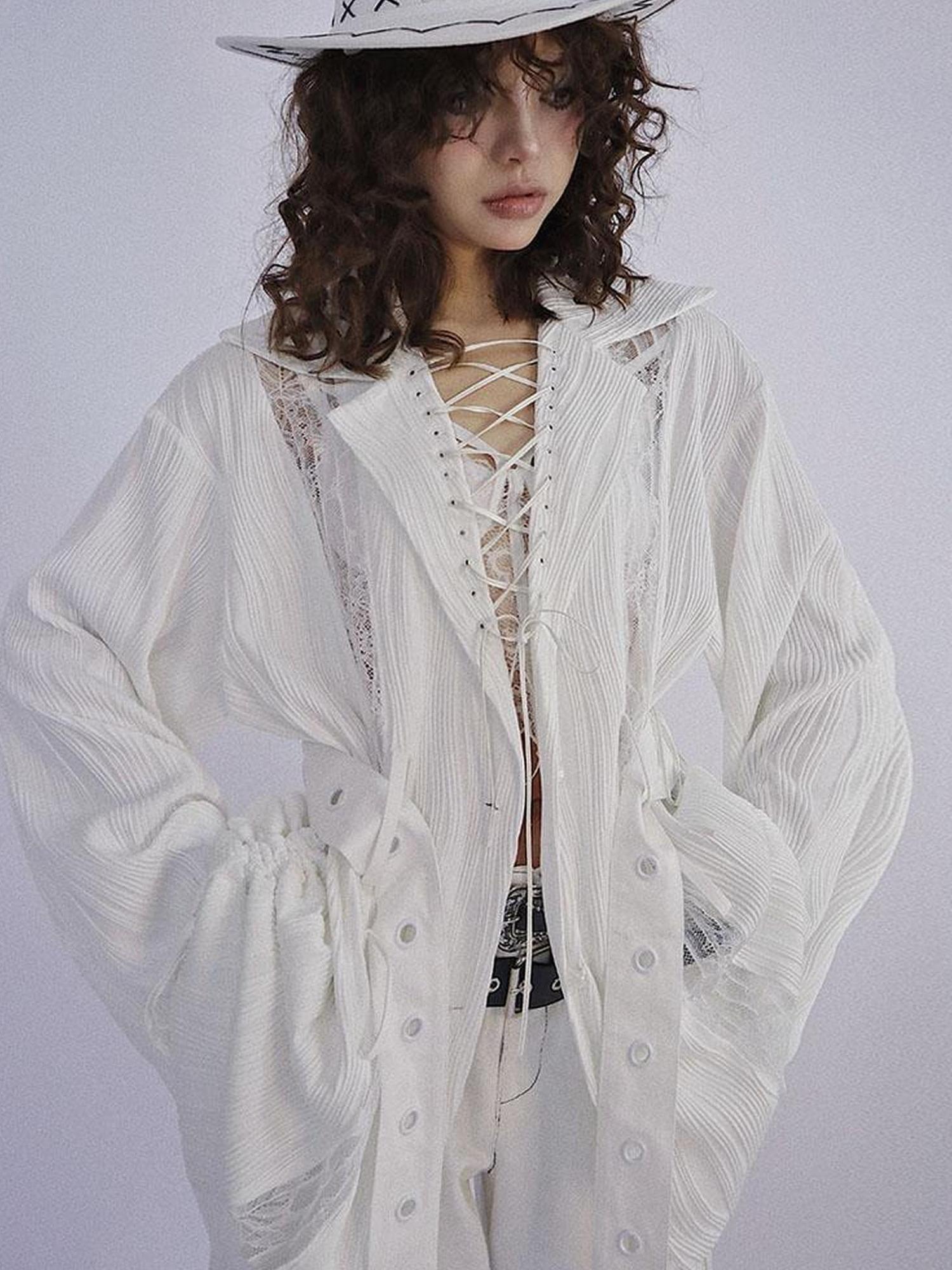 WSW WUSHENWU Rose Gun Hand Textured Lace Shirt Feminine Edgy