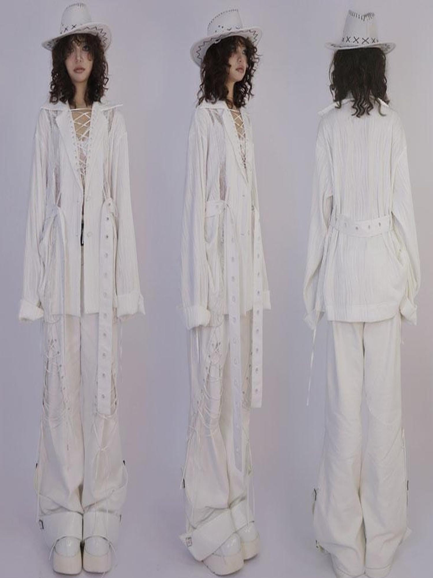 WSW WUSHENWU Rose Gun Hand Textured Lace Shirt Feminine Edgy