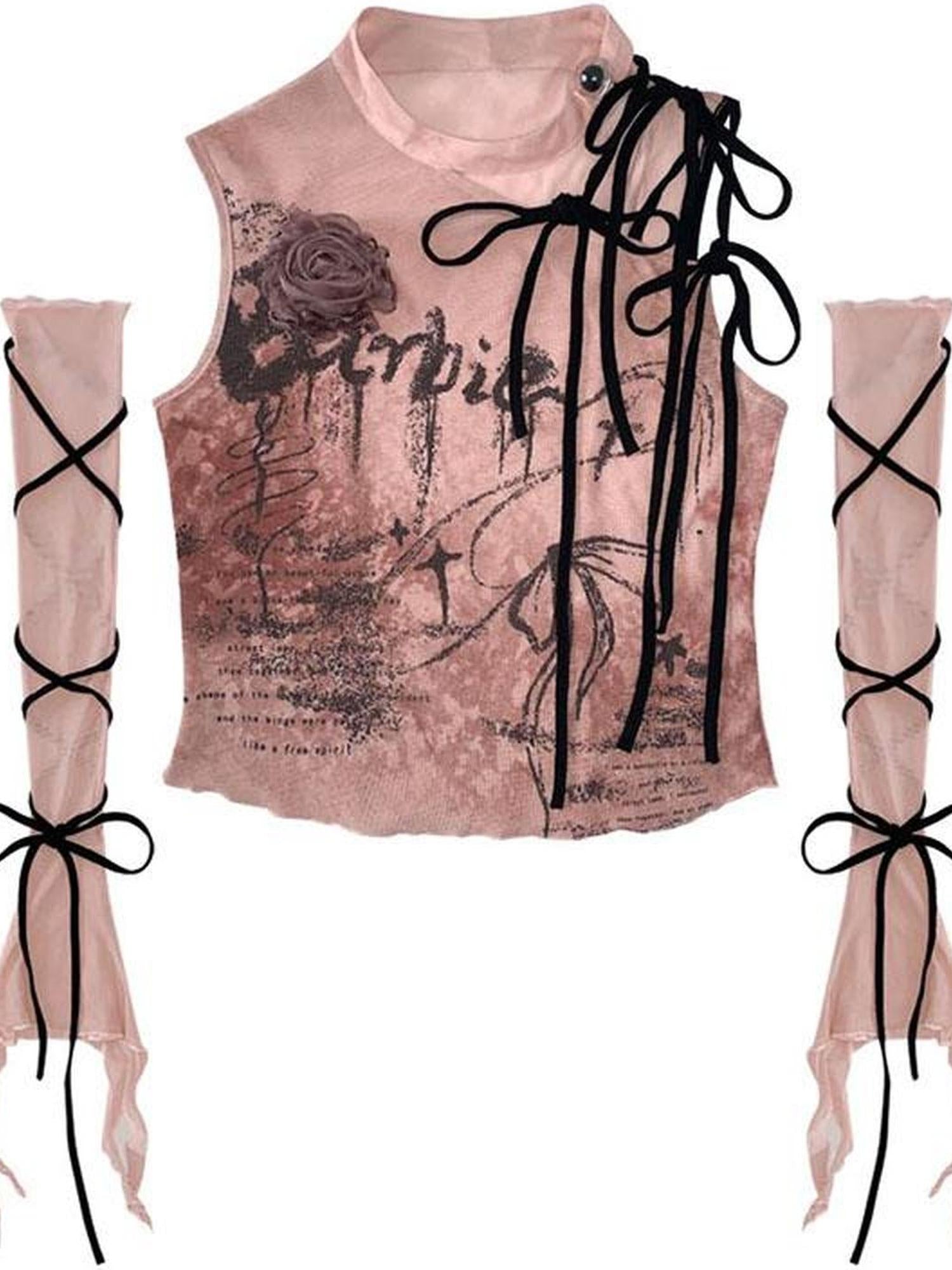 WSW WUSHENWU Rose Print Cutout Tie Up Camisole Original Design