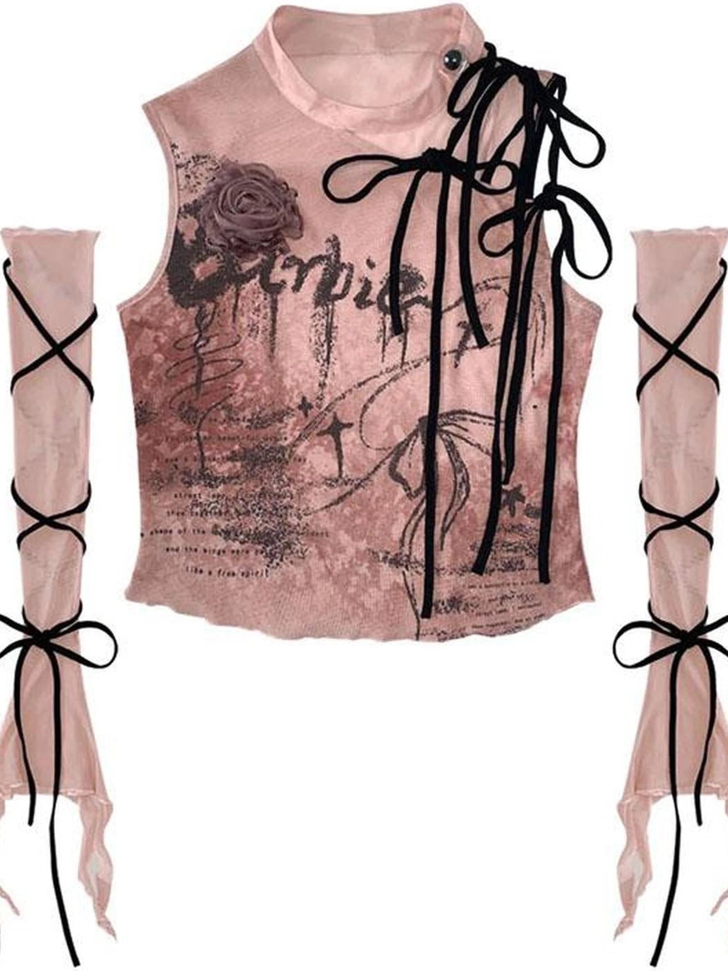 Rose Print Cutout Tie Up Camisole Original Design