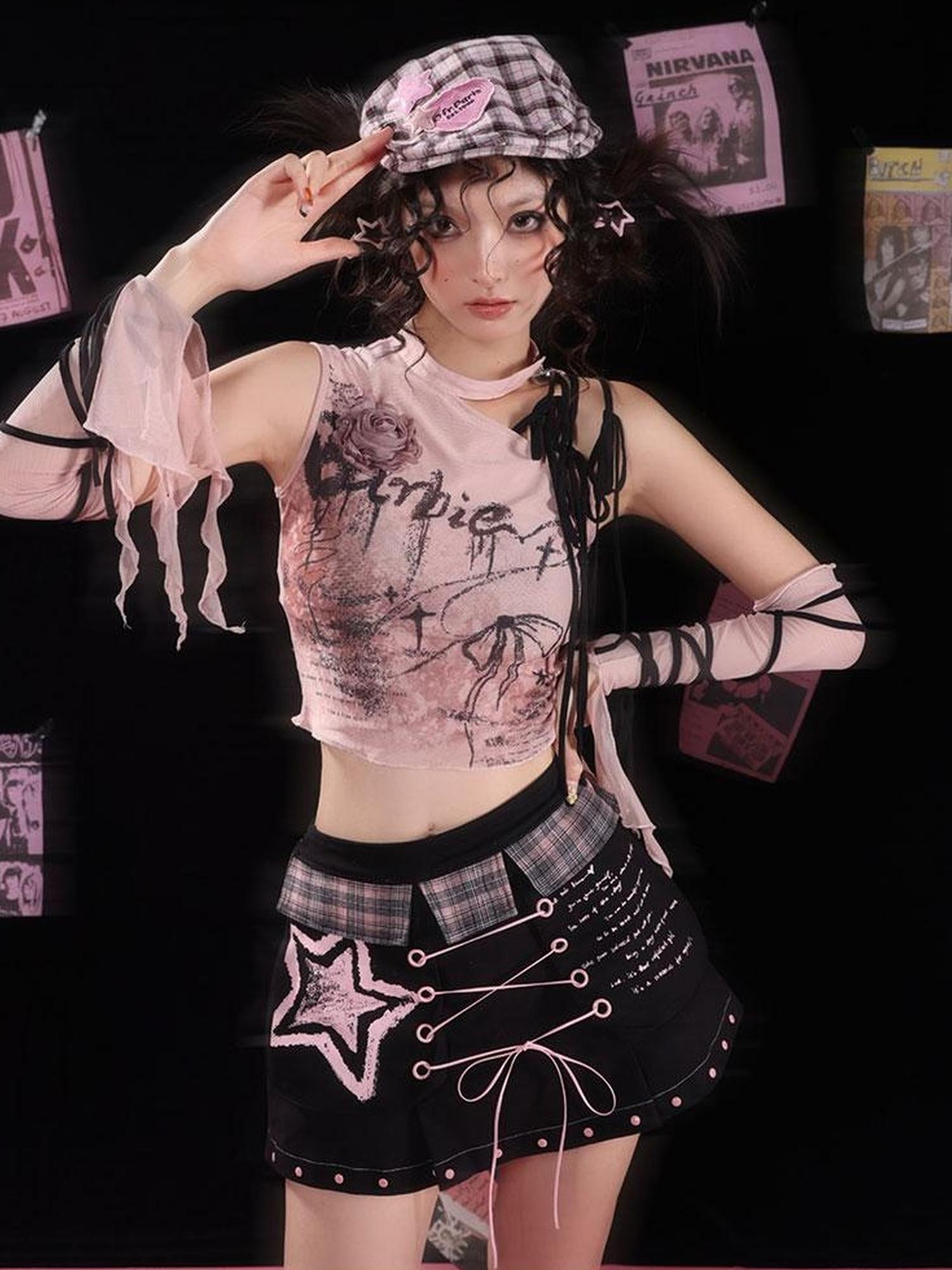 WSW WUSHENWU Rose Print Cutout Tie Up Camisole Original Design