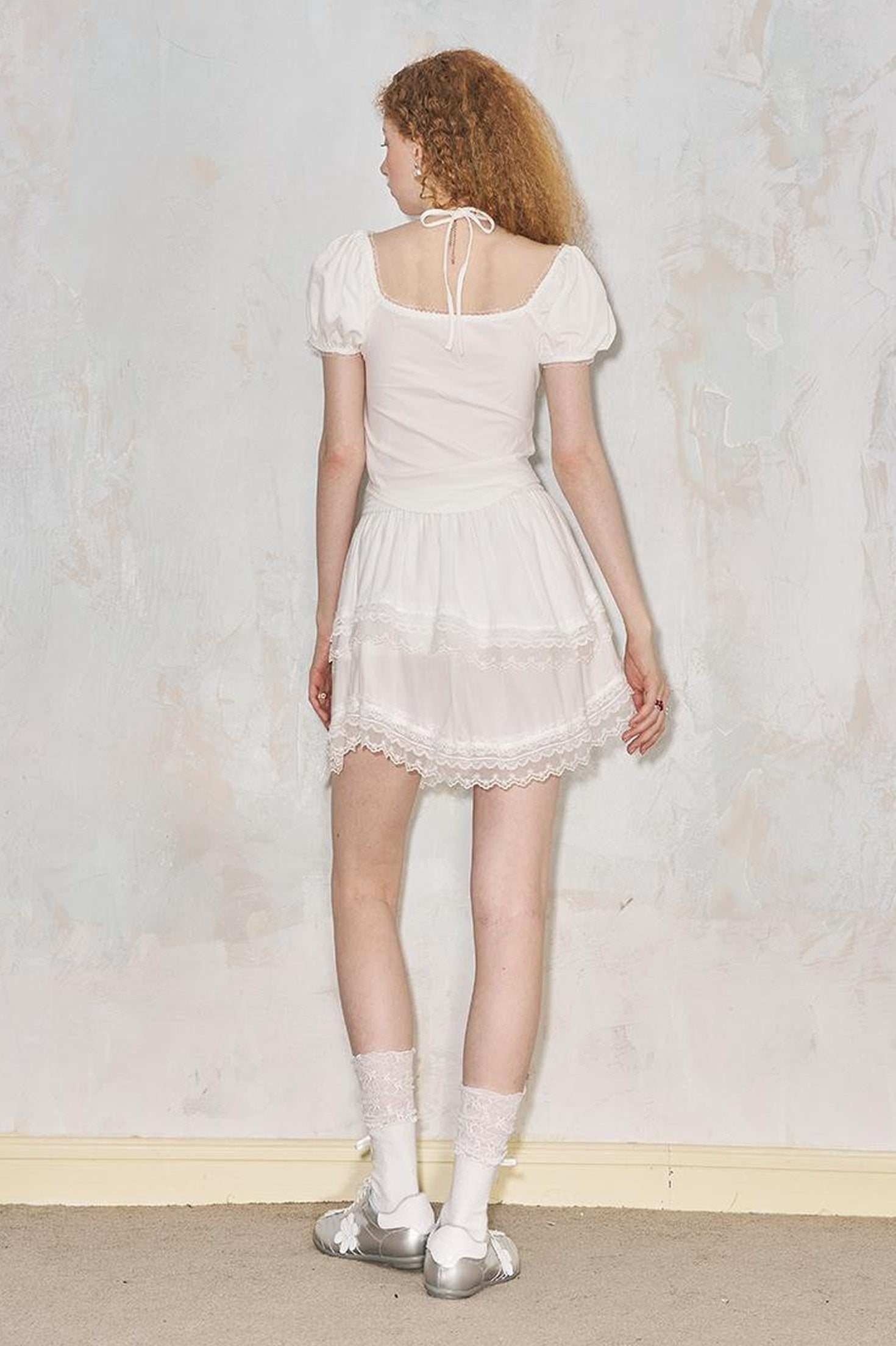 DIDDI MODA Rose Pure Knit Top With Puff Sleeves And Square Neck