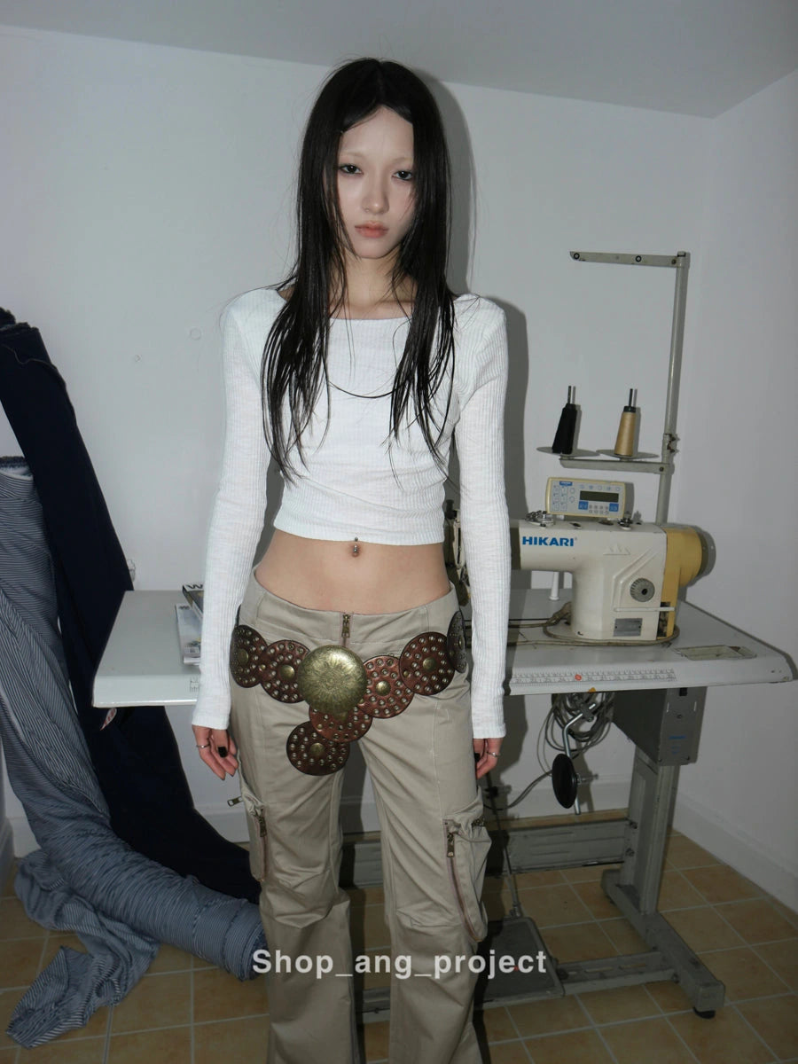 Vintage Y2 K Western Cowboy Metal Buckle Leather Belt