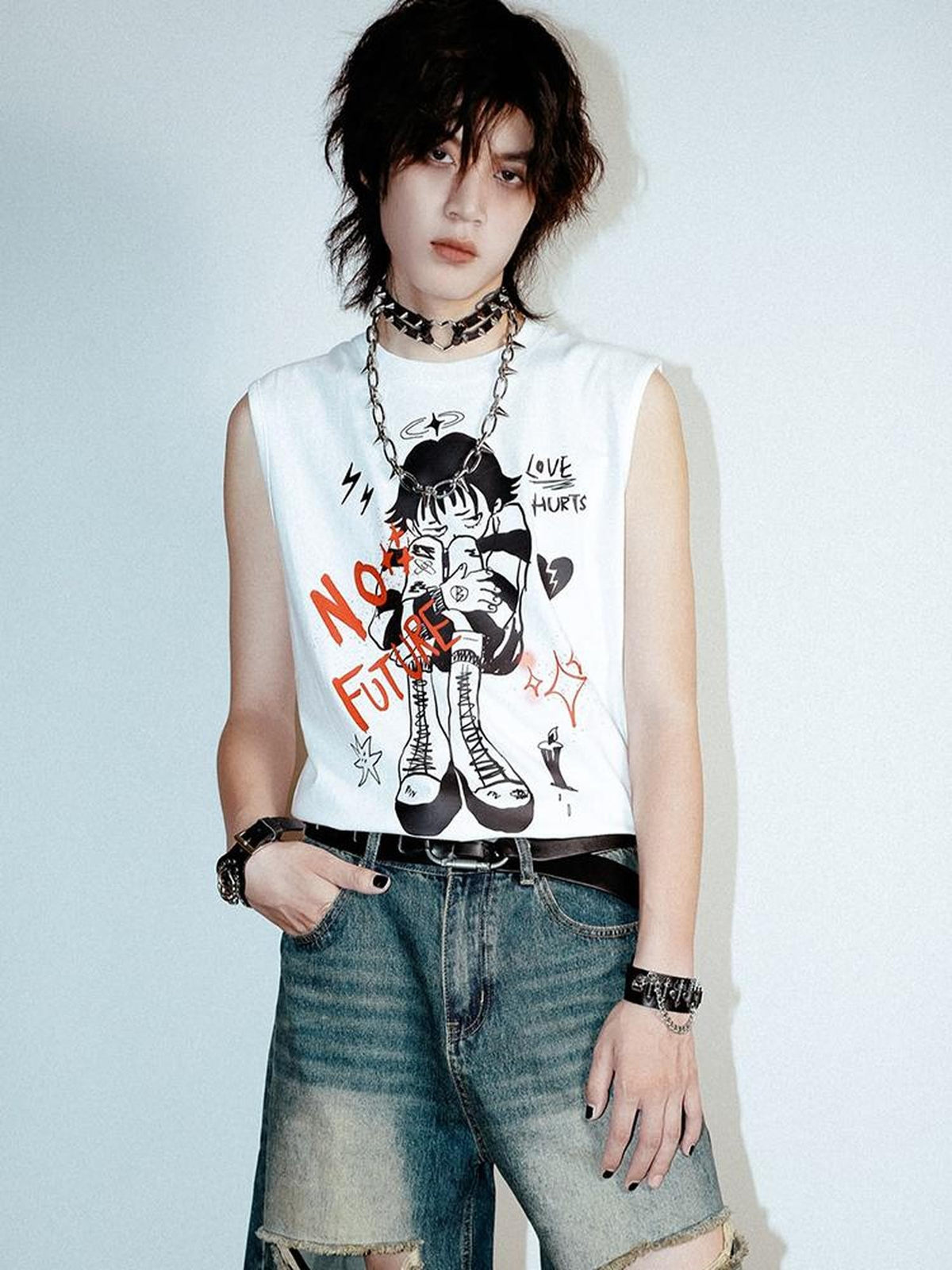 Rs by RebelSeed Anime Character Punk Distressed Heat Transfer Women&
