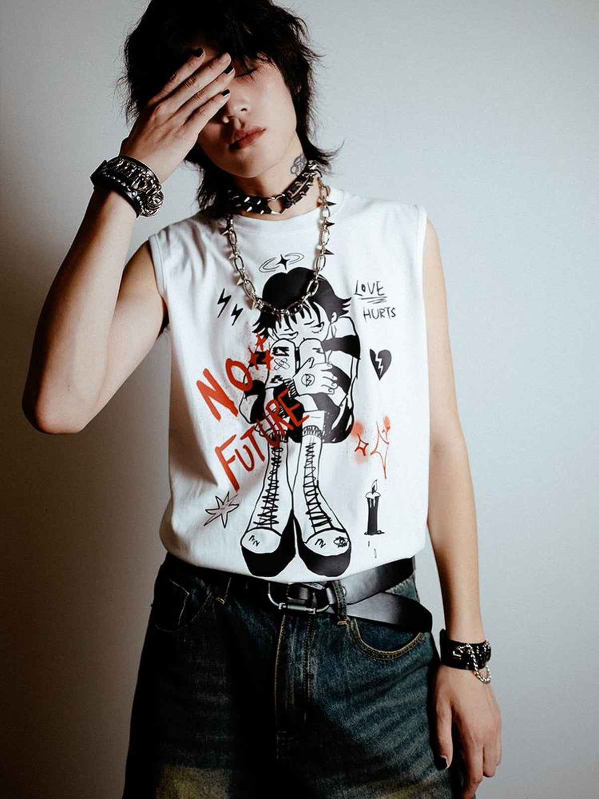 Rs by RebelSeed Anime Character Punk Distressed Heat Transfer Women&
