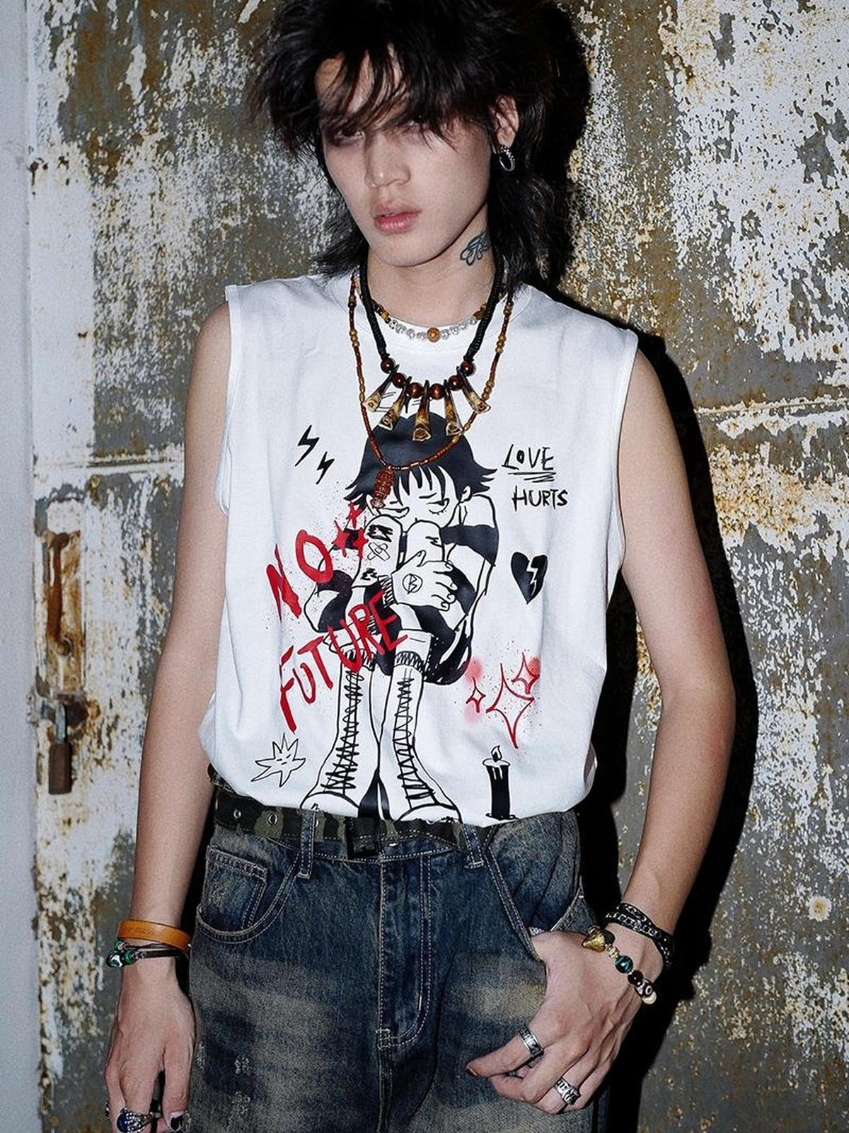 Rs by RebelSeed Anime Character Punk Distressed Heat Transfer Women&