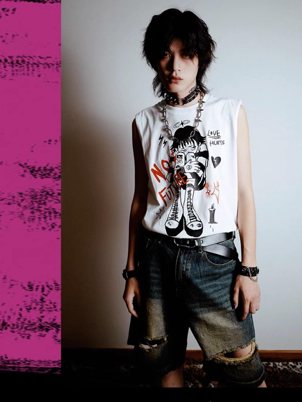 Rs by RebelSeed Anime Character Punk Distressed Heat Transfer Women&
