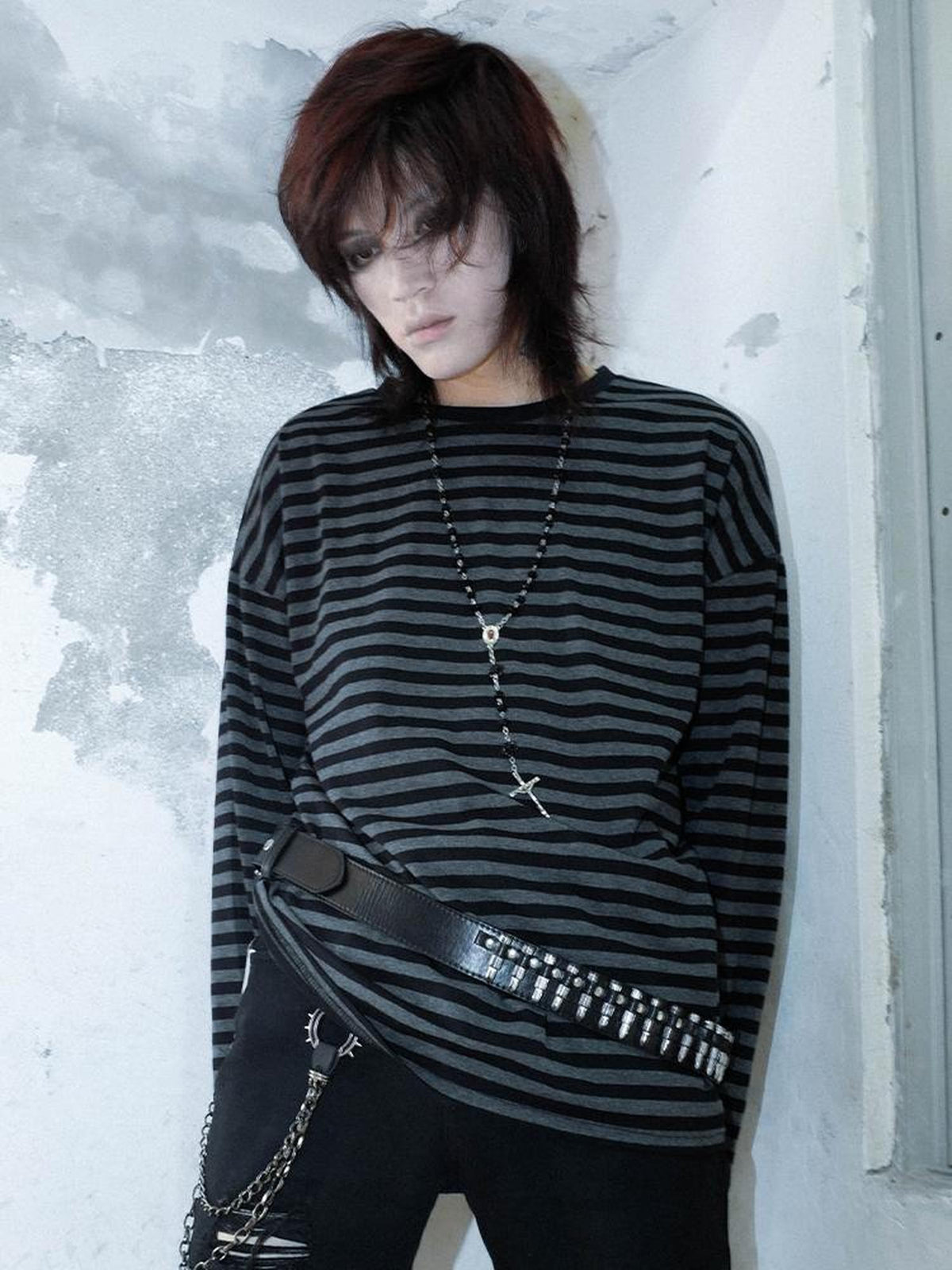 Rs by RebelSeed Black Gray Striped Drop Shoulder Punk Women&