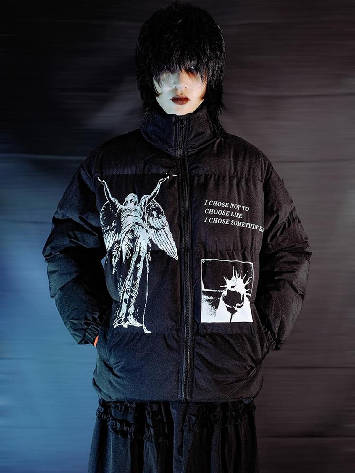 Rs by RebelSeed Character Print Heat Transfer Punk Stand Collar Women&