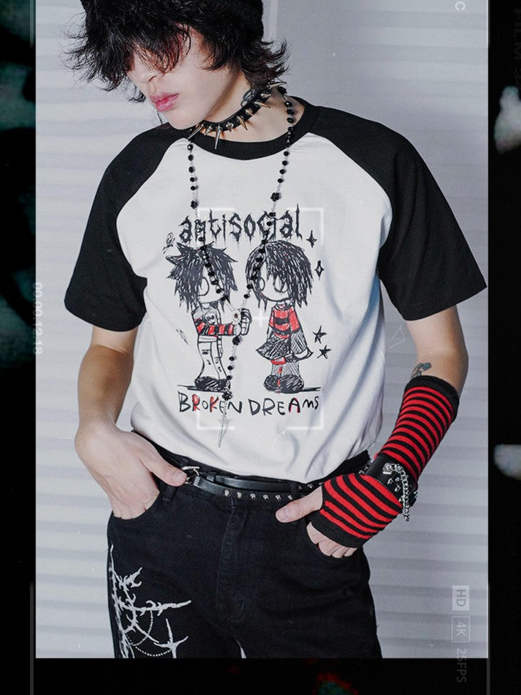 Rs by RebelSeed Emo Handdrawn Colorblock Raglan Distressed Women&