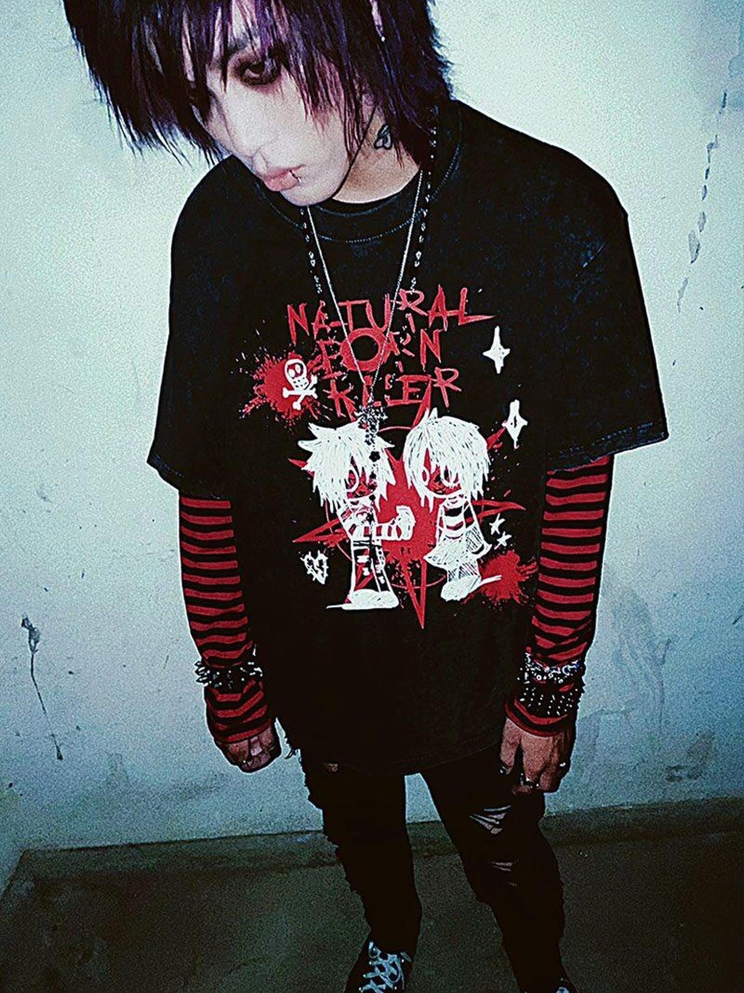 Rs by RebelSeed Emo Punk Print Patchwork Heat Transfer Women&