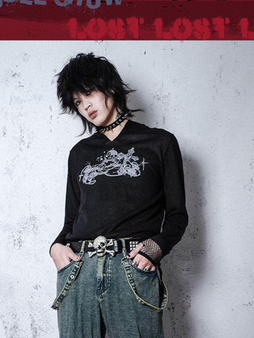 Rs by RebelSeed Punk Embroidered Studded Strap Multi Pocket Ripped Women&