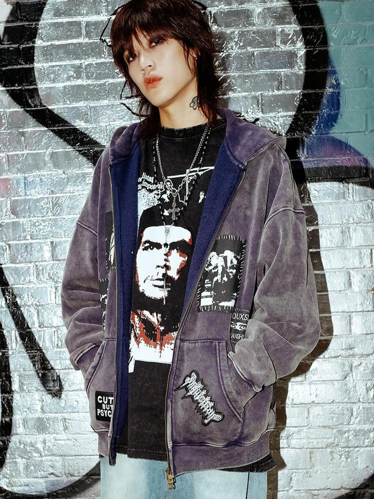 Rs by RebelSeed Washed Distressed Guevara Print Wax Dye Women&