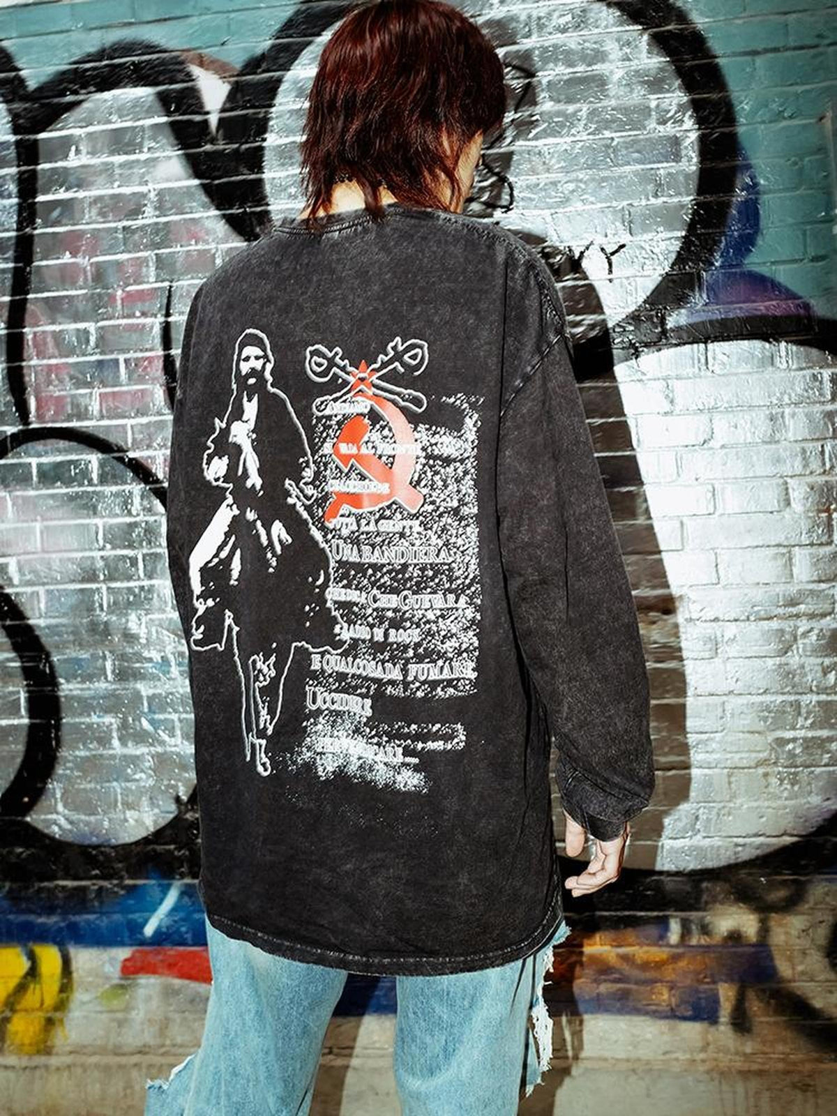Rs by RebelSeed Washed Distressed Guevara Print Wax Dye Women&