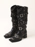Vintage Black Brown Chunky Heel Knee High Boots
