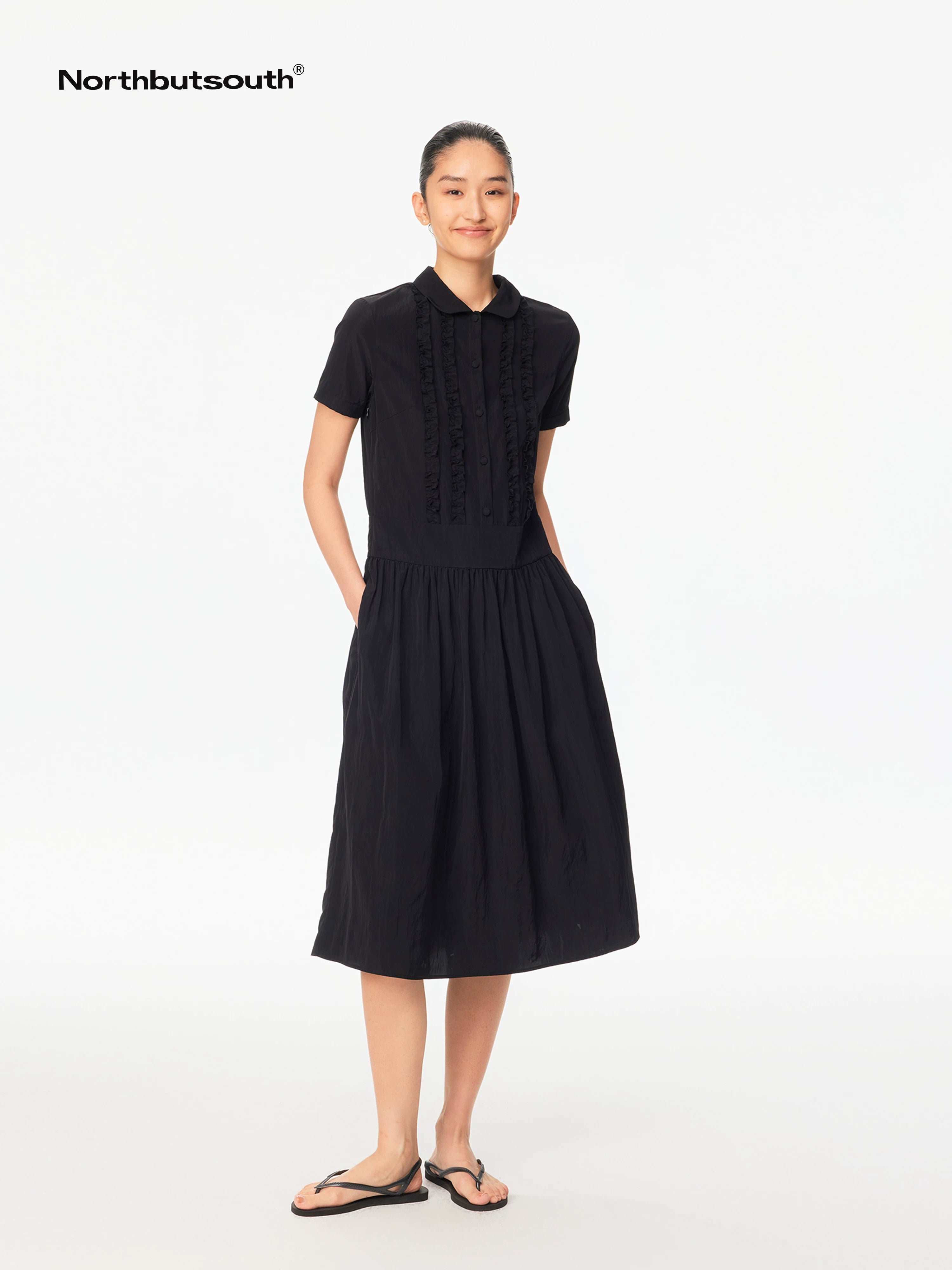 Ruffled Shirt Collar Loose Fit Women&