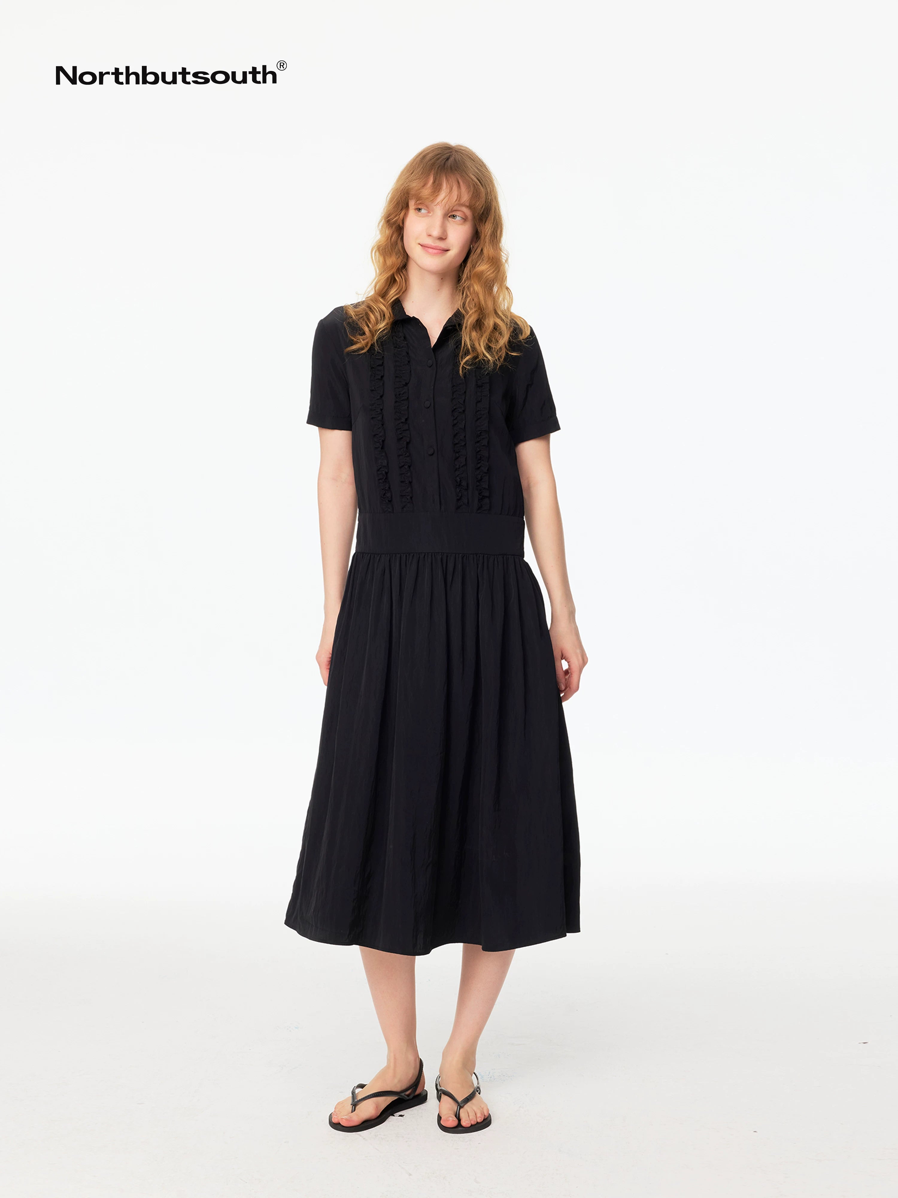 Ruffled Shirt Collar Loose Fit Women&