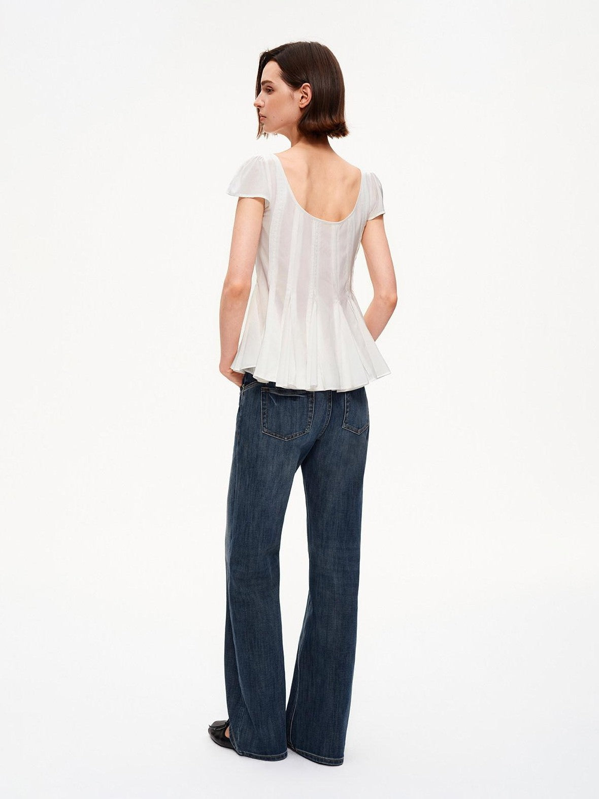 STRIKE A POSE A Line Vertical Pleated Flutter Sleeve Women&