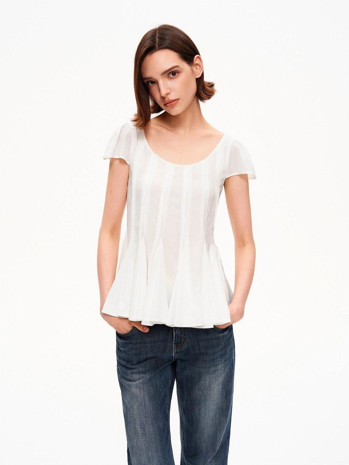 STRIKE A POSE A Line Vertical Pleated Flutter Sleeve Women&