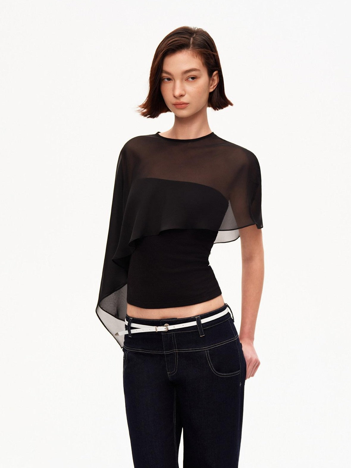 STRIKE A POSE Asymmetrical Mesh Cape Bandeau Slim Fit Women&