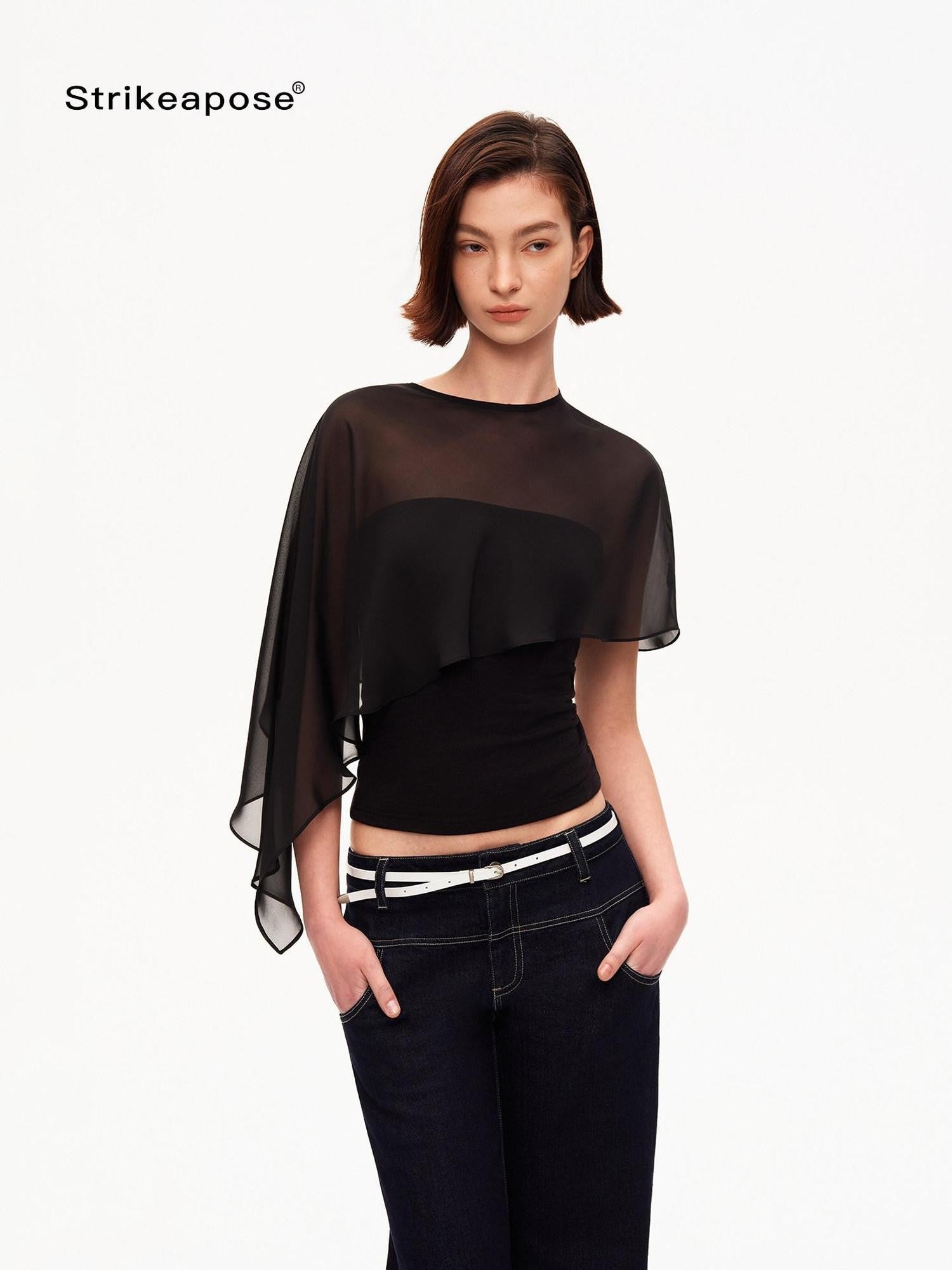 STRIKE A POSE Asymmetrical Mesh Cape Bandeau Slim Fit Women&