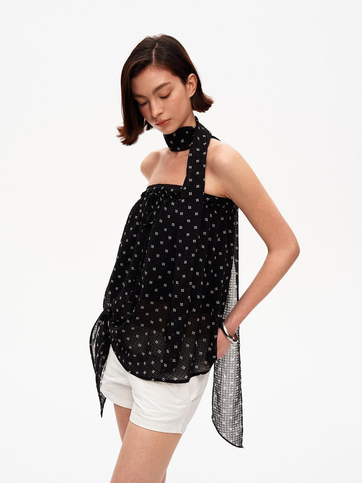 STRIKE A POSE Black Polka Dot Print Halter Neck Loose A Line Women&
