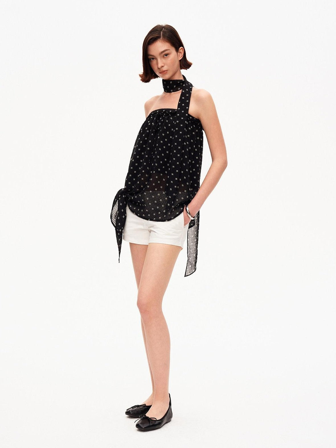 STRIKE A POSE Black Polka Dot Print Halter Neck Loose A Line Women&