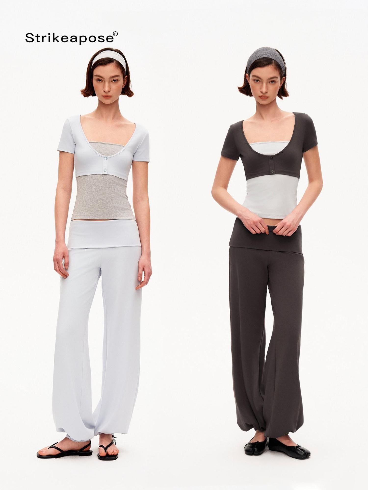 STRIKE A POSE Blue Gray Contrast Patchwork Women&