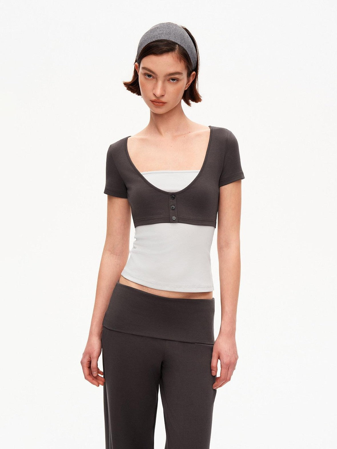 STRIKE A POSE Blue Gray Contrast Patchwork Women&