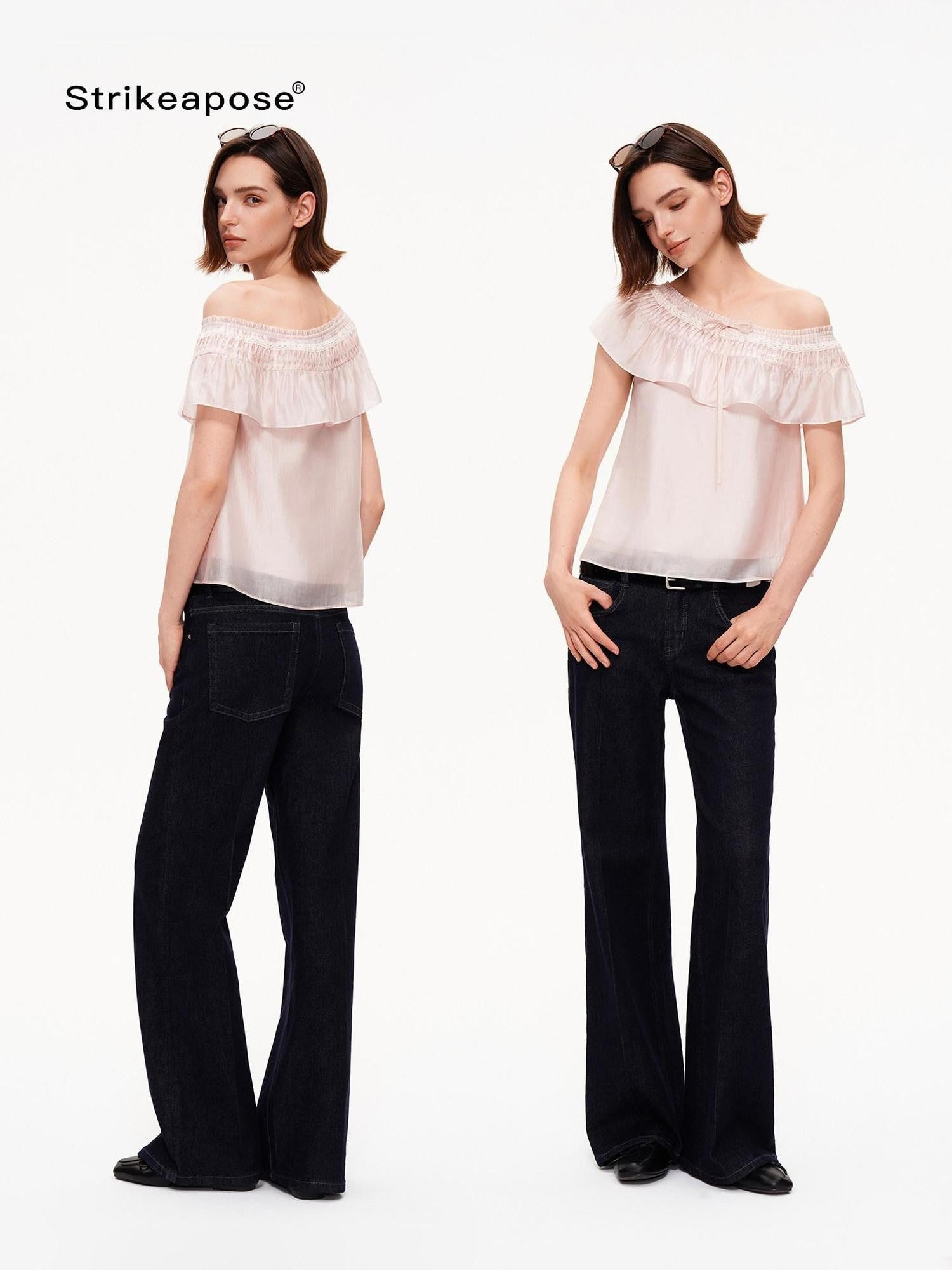 STRIKE A POSE Blush Pink Ruffle Lace Diagonal Women&