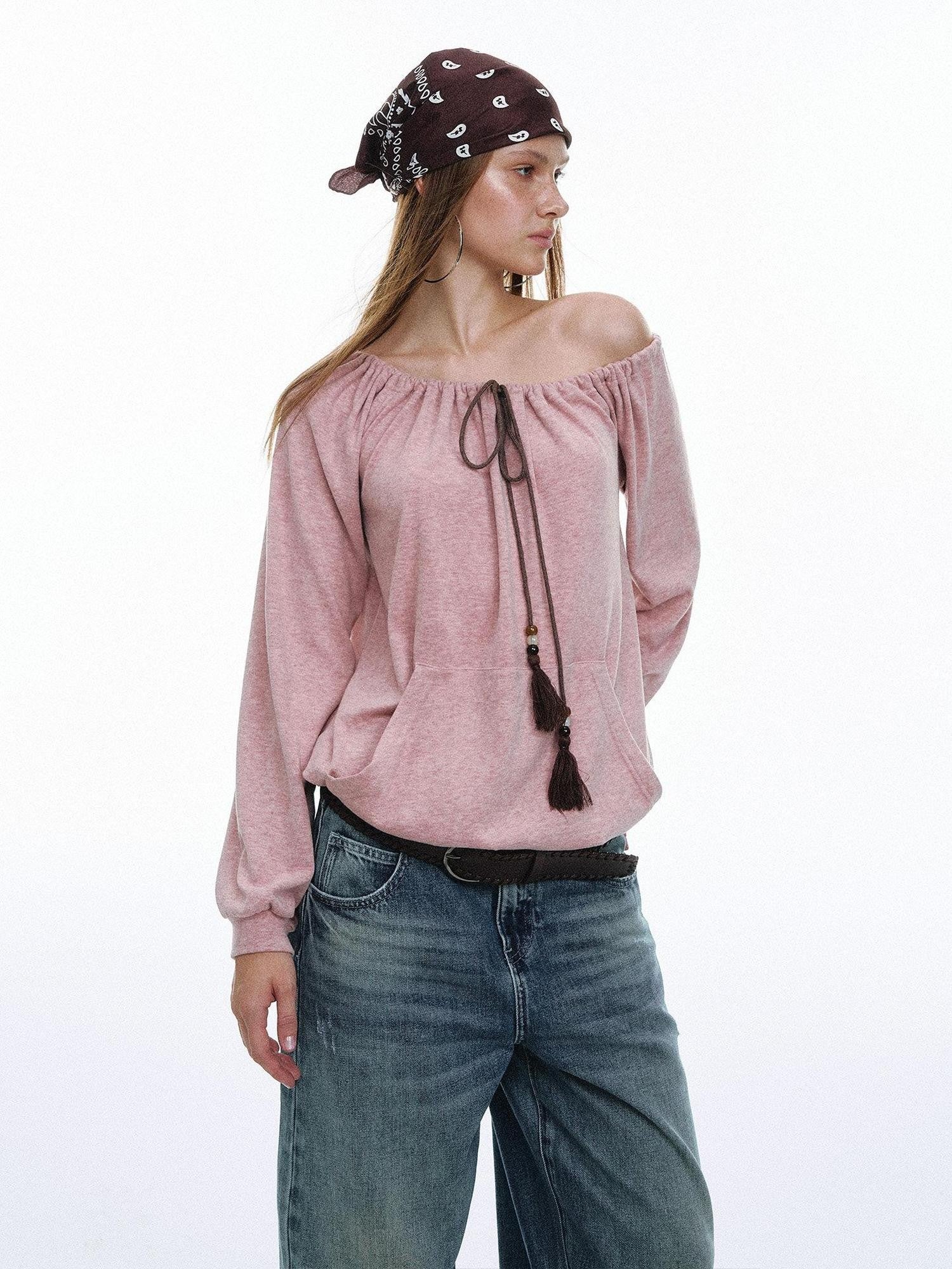 STRIKE A POSE Bohemian Off Shoulder Drawstring Tassel Loose Women&
