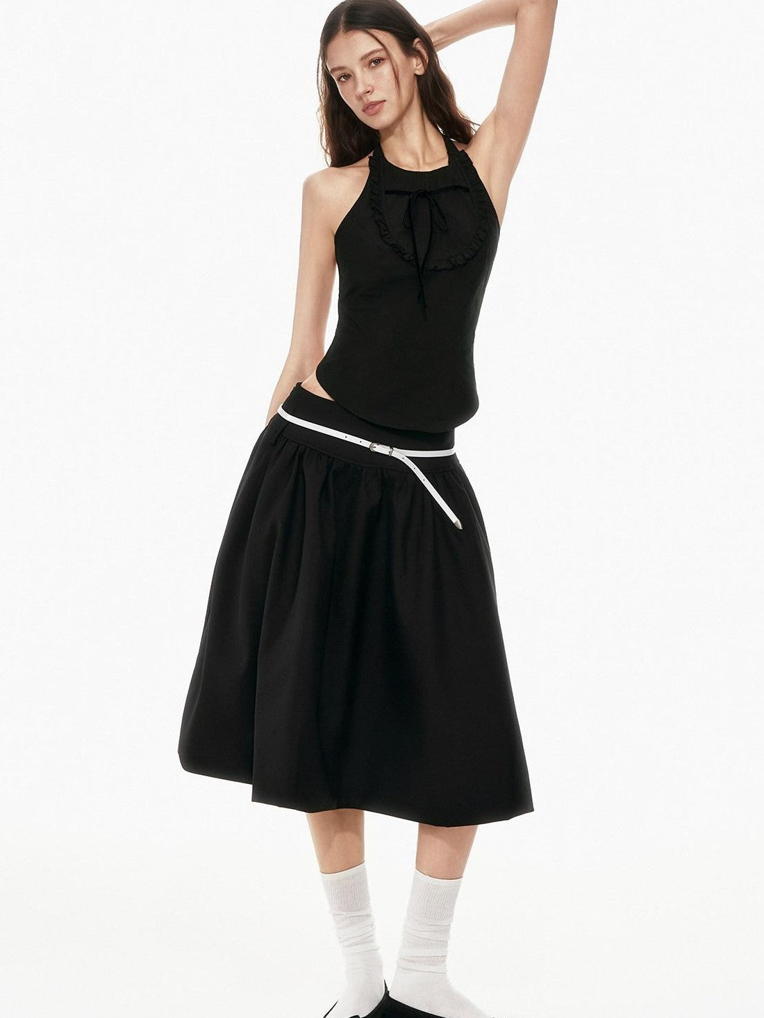 STRIKE A POSE Bow Tie Tucked Backless Cropped Slim Waist Women&